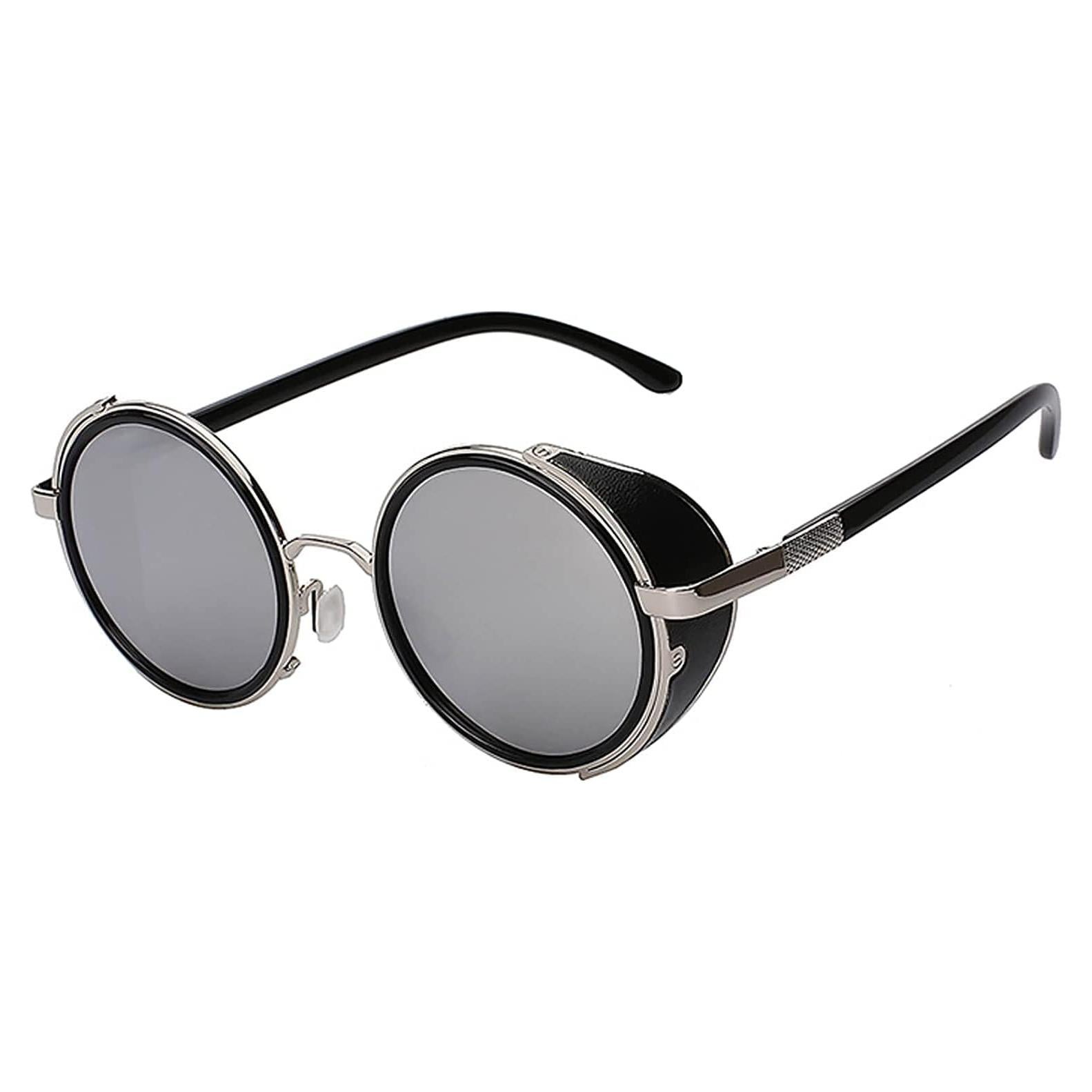 Gafas de sol redondas Steampunk Metal Plata UV400
