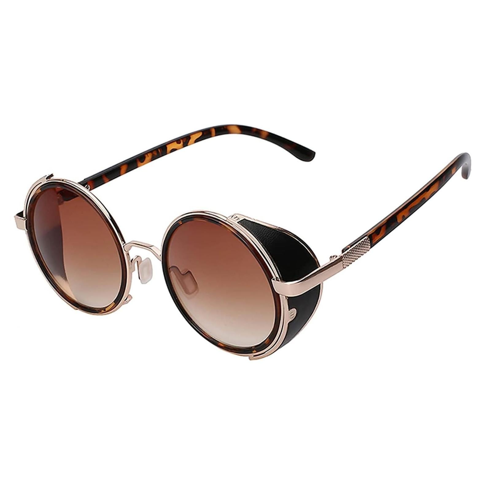 Gafas de sol redondas Steampunk Metal UV400 Oro Leopardo