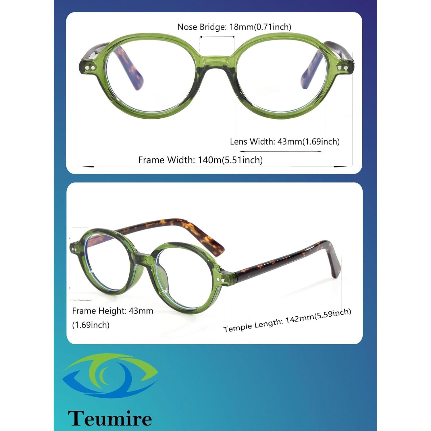 Gafas Redondas Teumire Anti Luz Azul Verde Leopardo