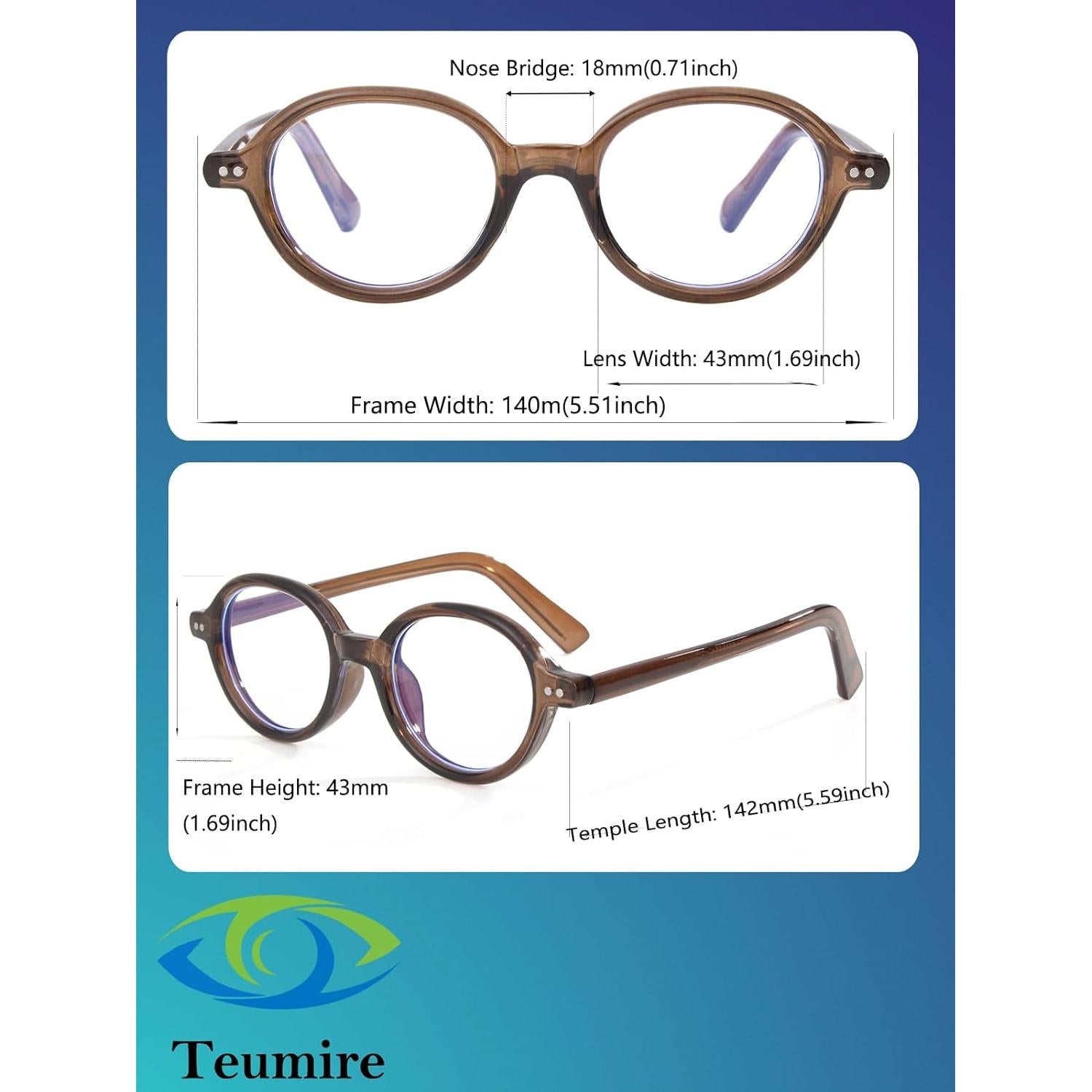 Gafas Redondas Vintage Unisex Anti Luz Azul 43mm