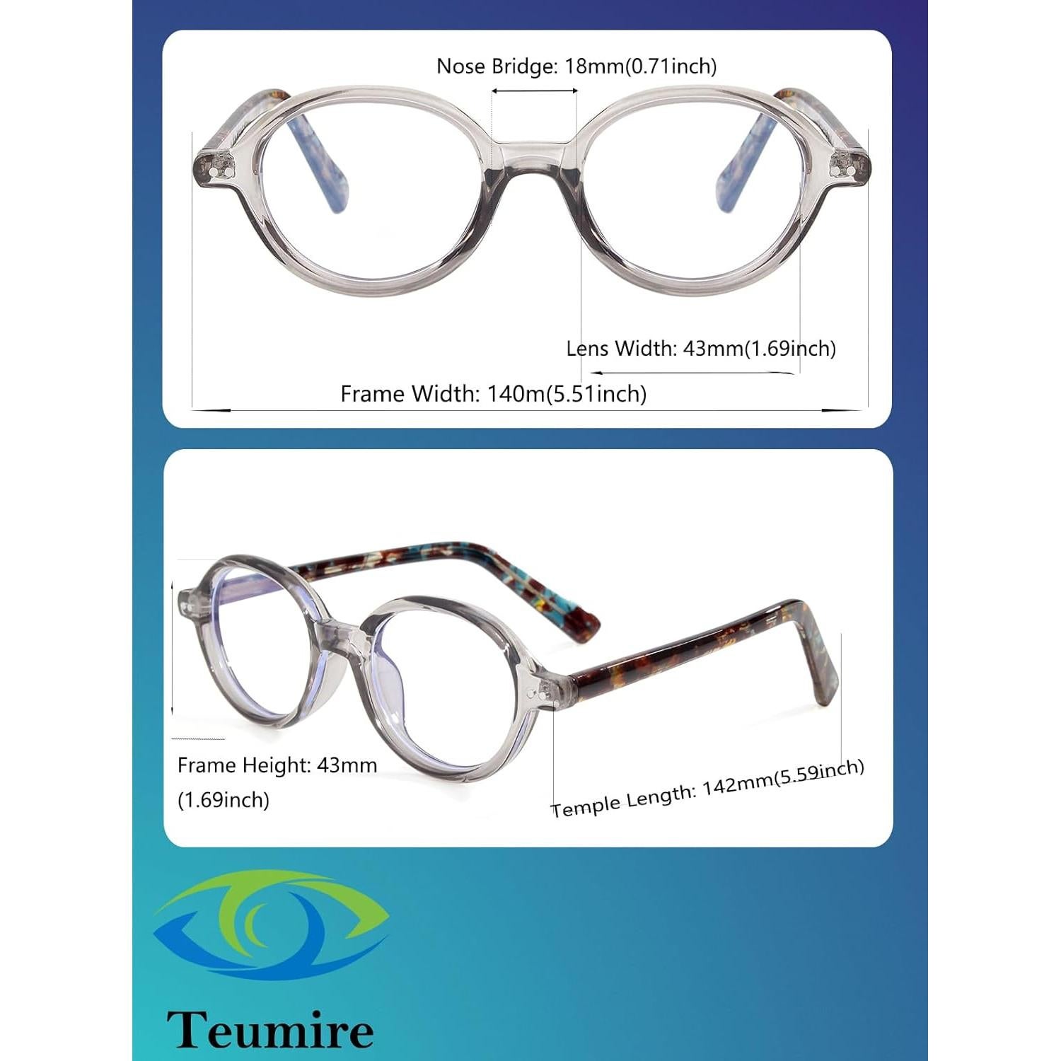 Gafas Redondas Vintage Anti Luz Azul Unisex A07 Gris