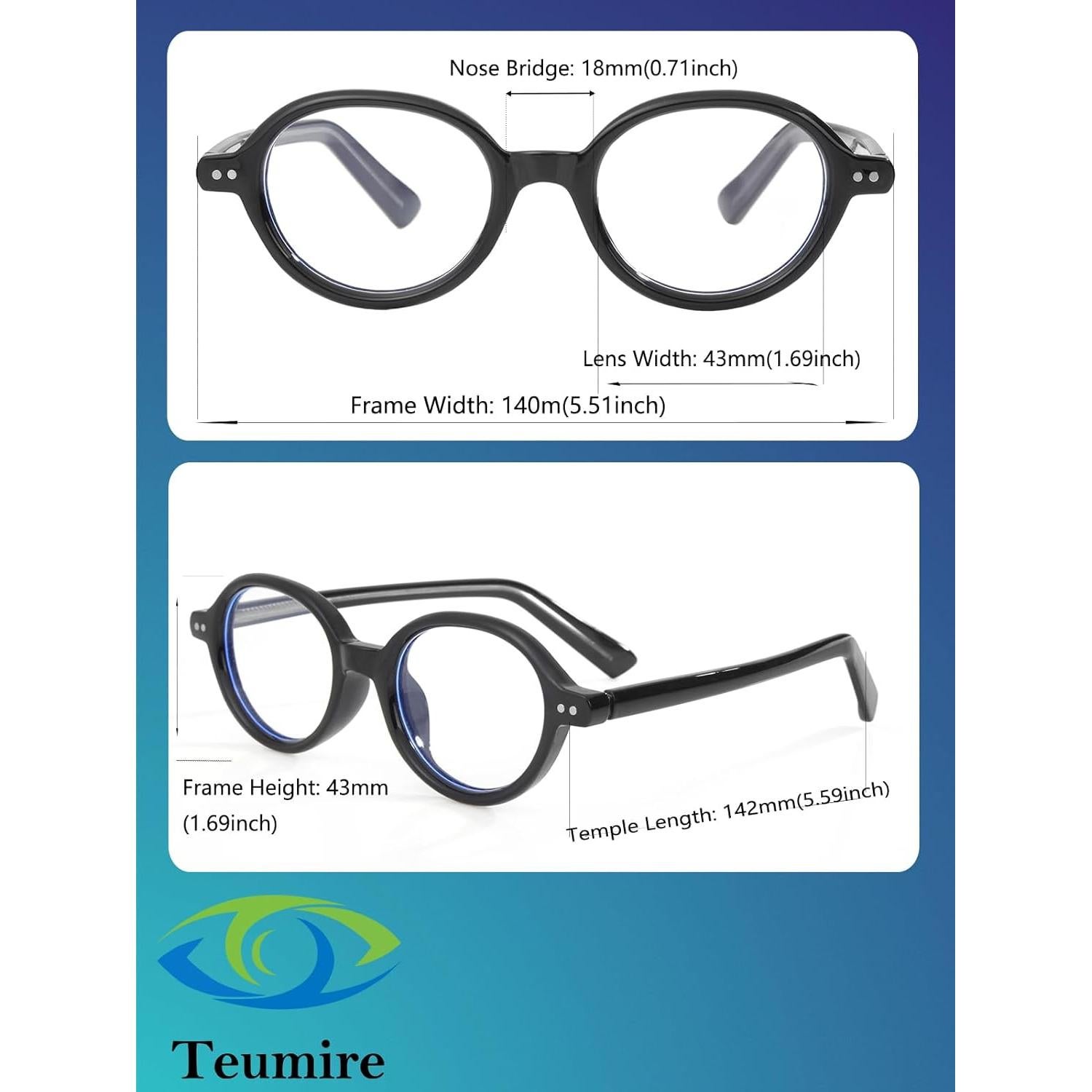 Gafas Redondas Vintage Anti Luz Azul Unisex Marco Negro