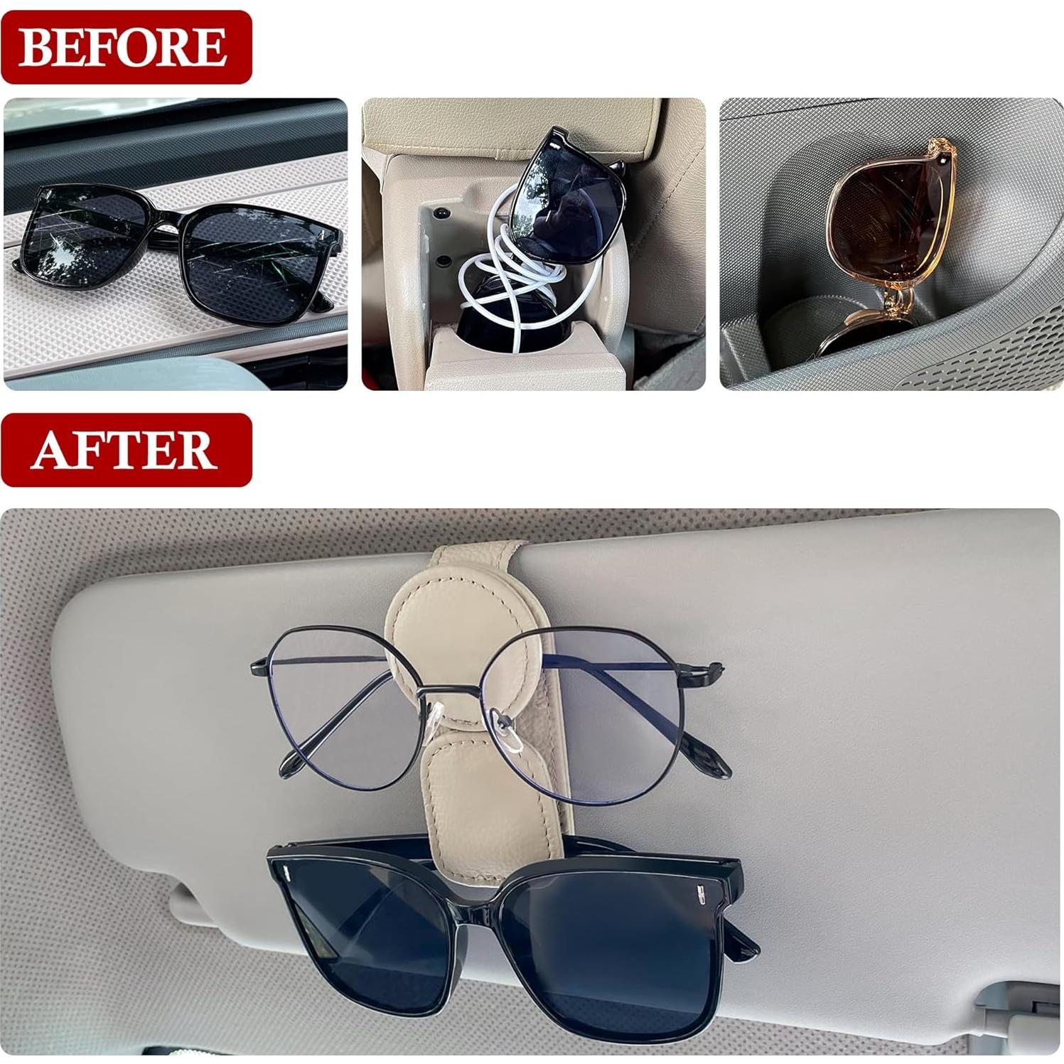 Soporte de Gafas KIWEN para Visera de Coche 2 Piezas Beige