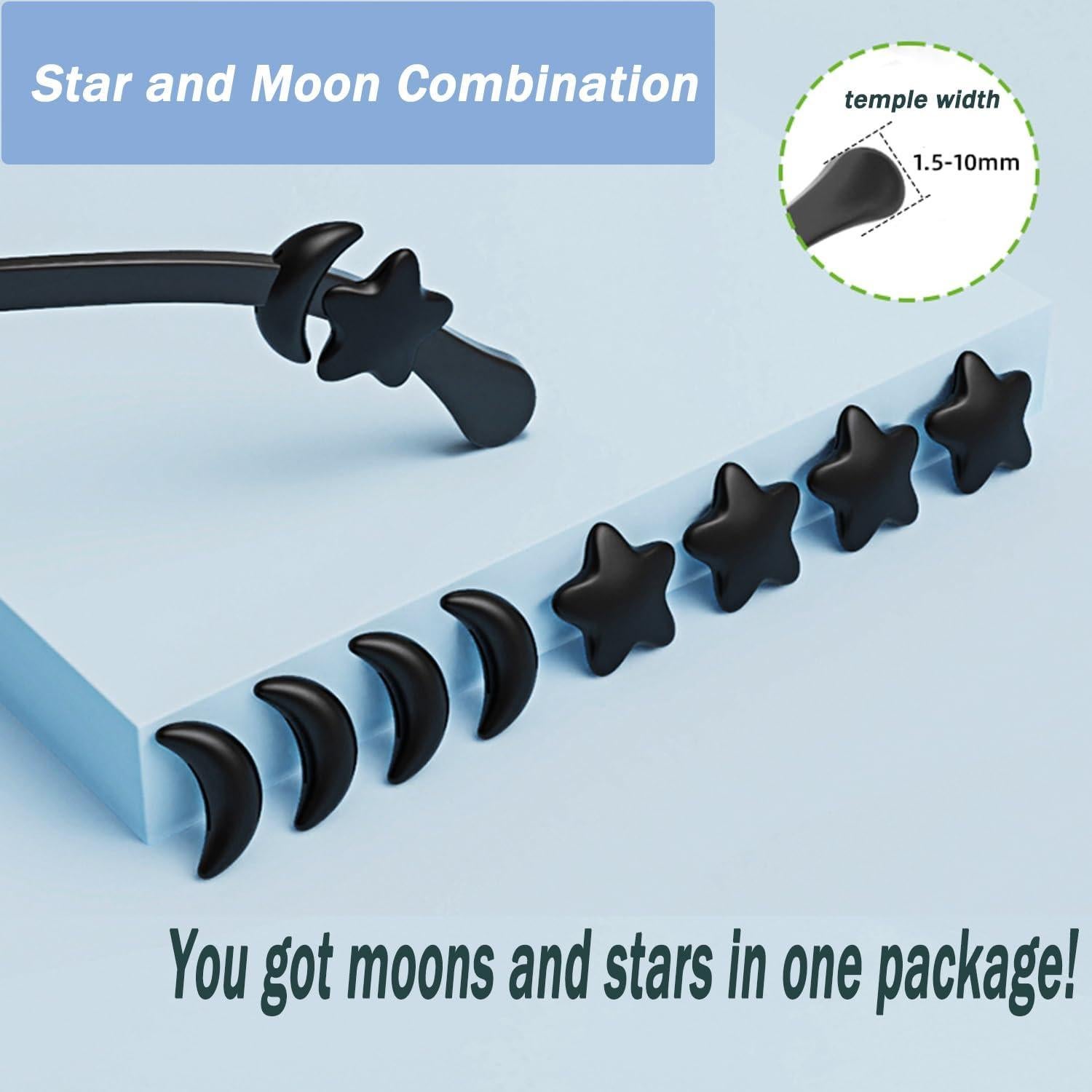 Agarraderas de Oído para Gafas Silicona 8 Pares Estrella/Luna