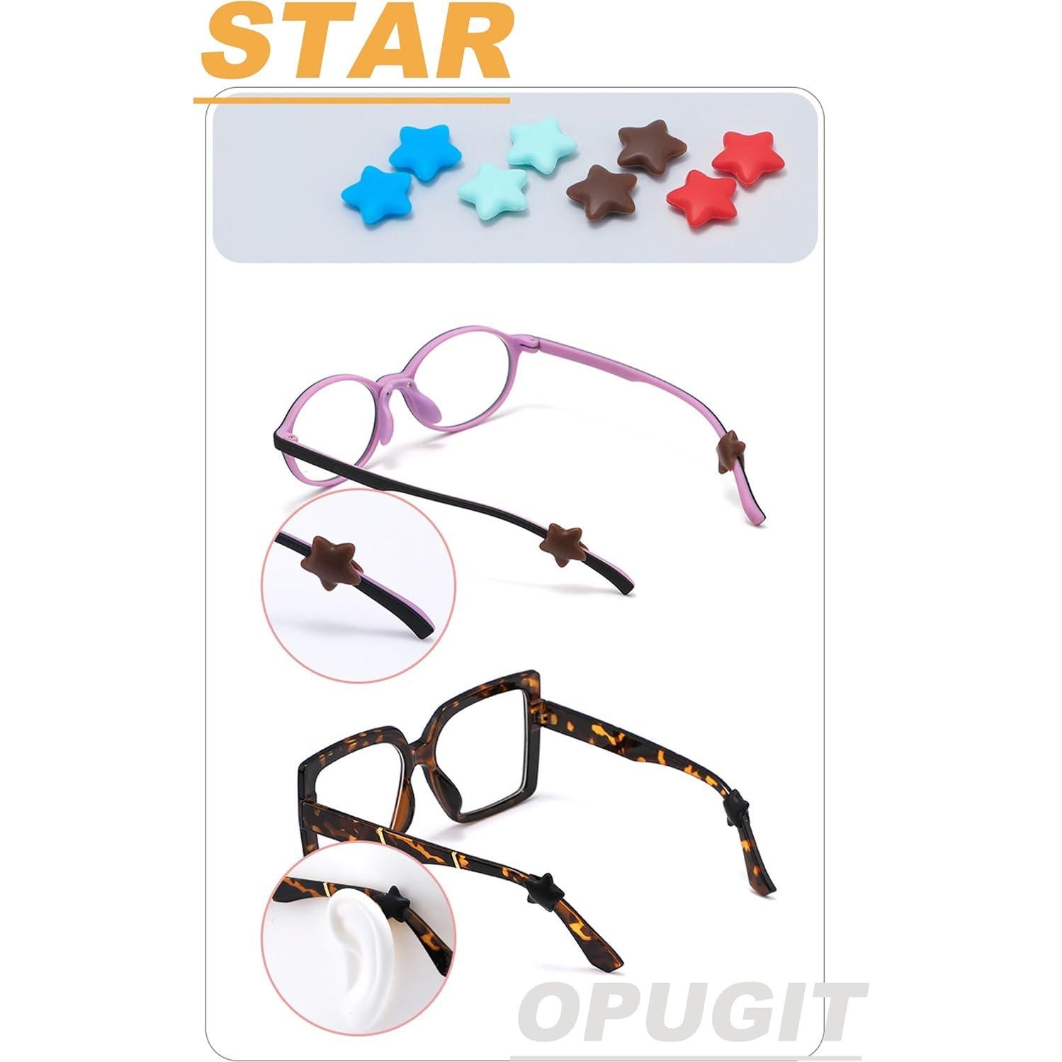 Agarraderas de Oído para Gafas Silicona 8 Pares Estrella/Luna