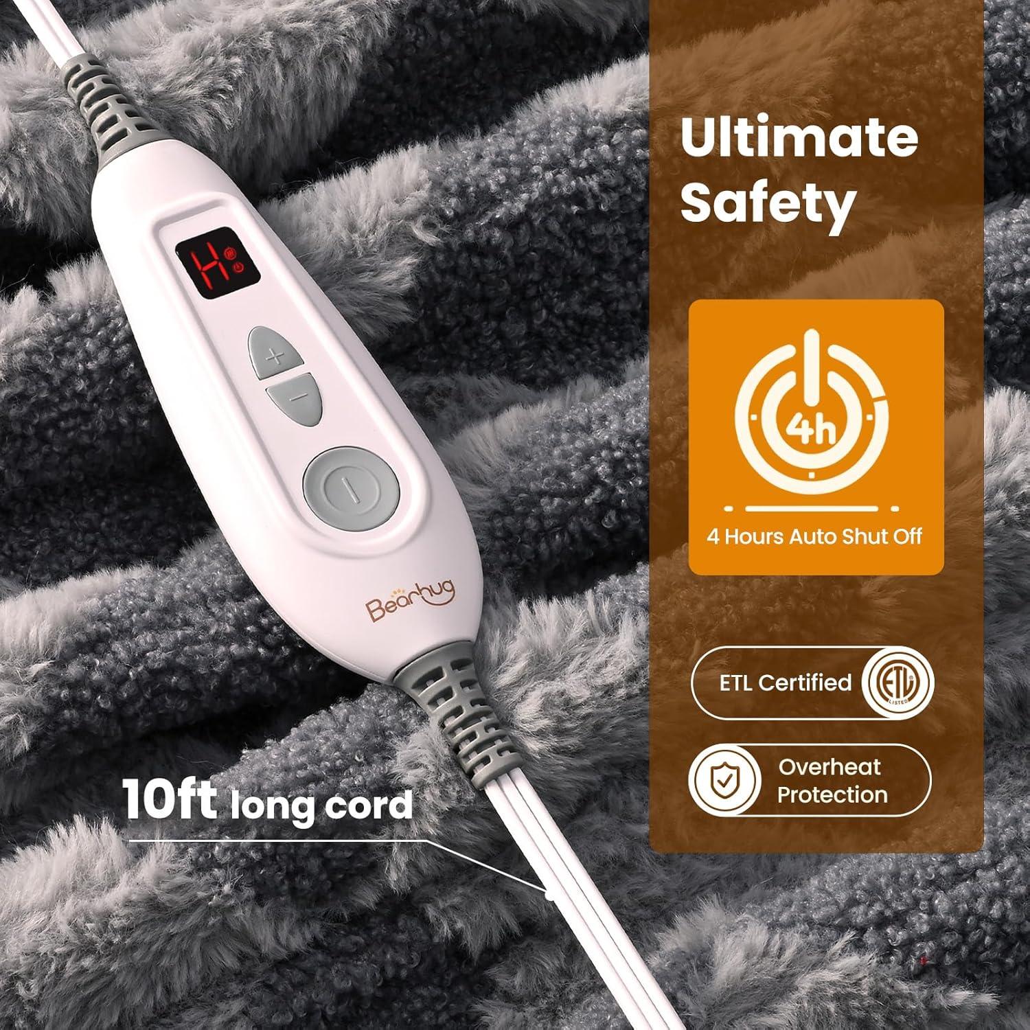 Manta Térmica Bearhug 130 x 150 cm, Eléctrica Gris Sherpa