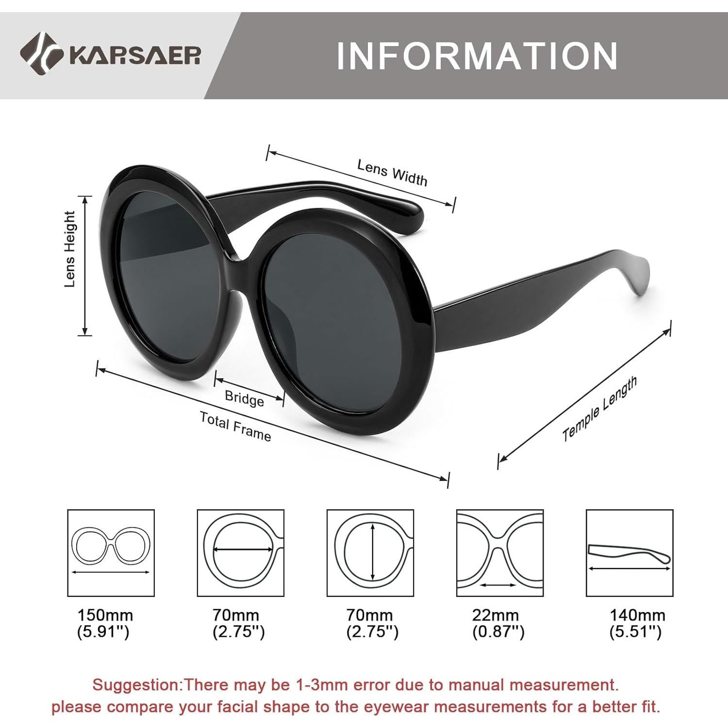 Gafas de sol redondas Karsaer UV400 grandes unisex