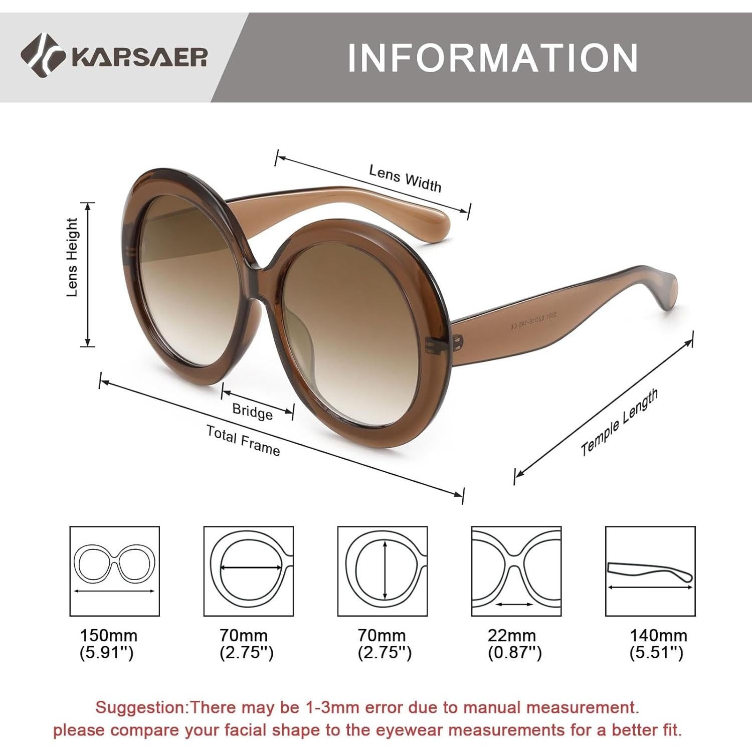 Gafas de sol redondas Karsaer UV400 grandes unisex