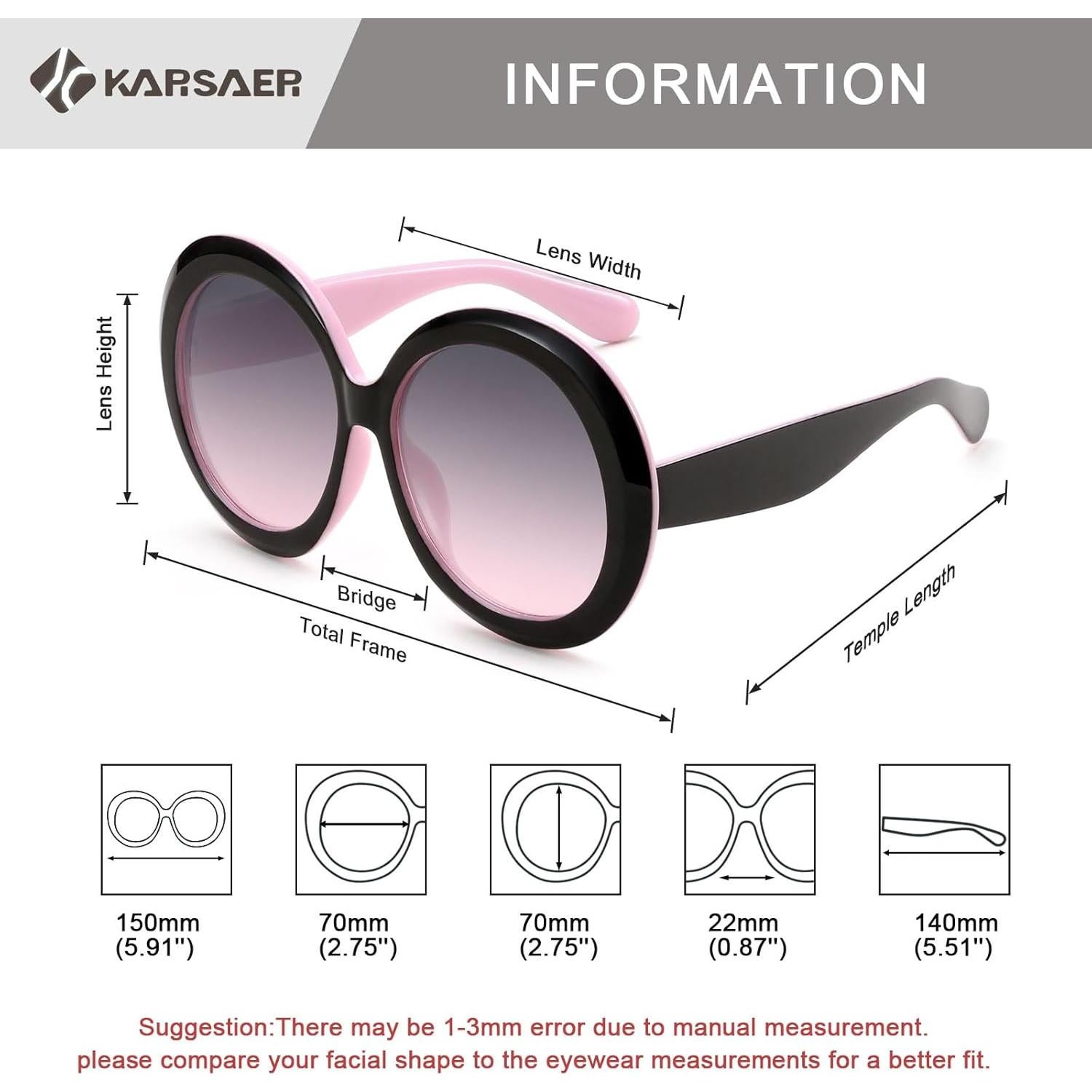 Gafas de sol redondas Karsaer UV400 grandes unisex