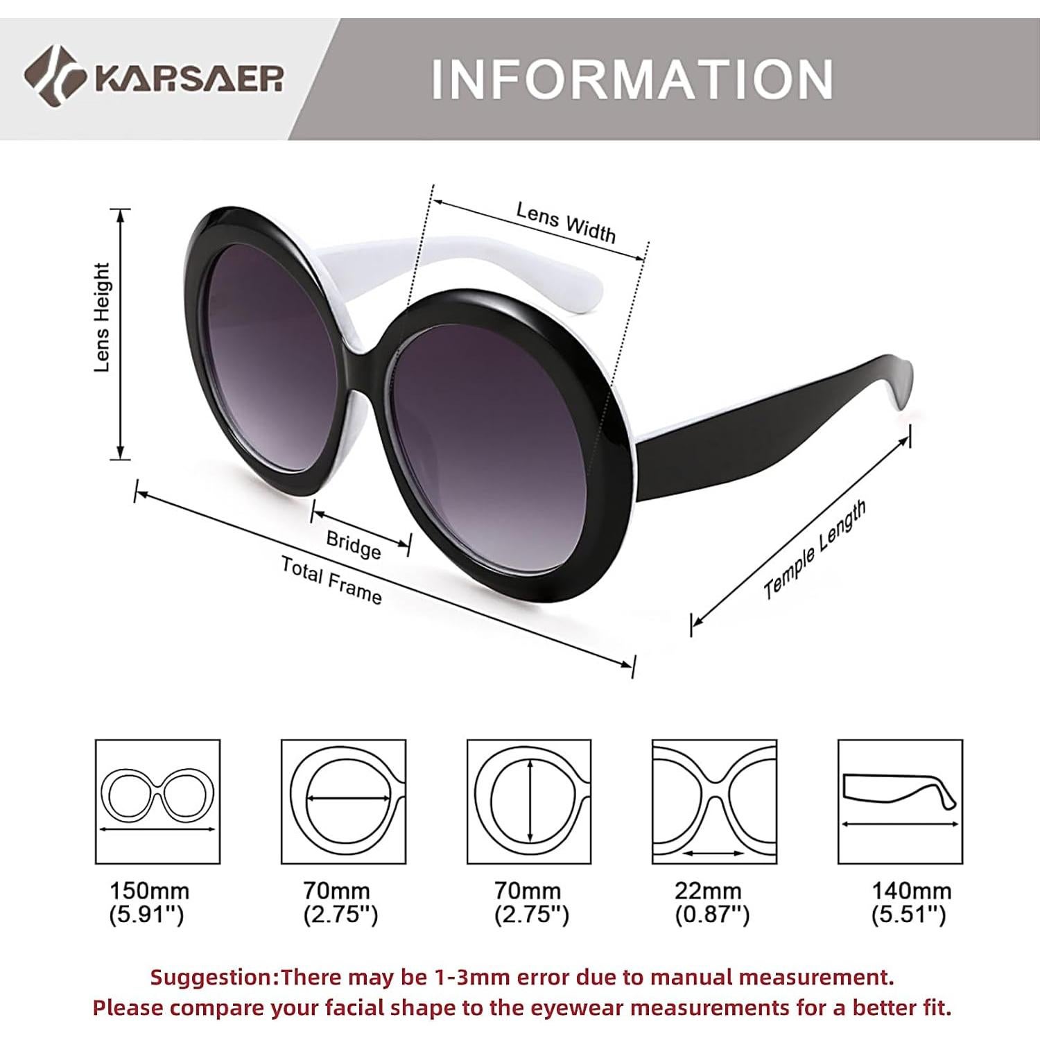 Gafas de sol redondas Karsaer UV400 grandes unisex