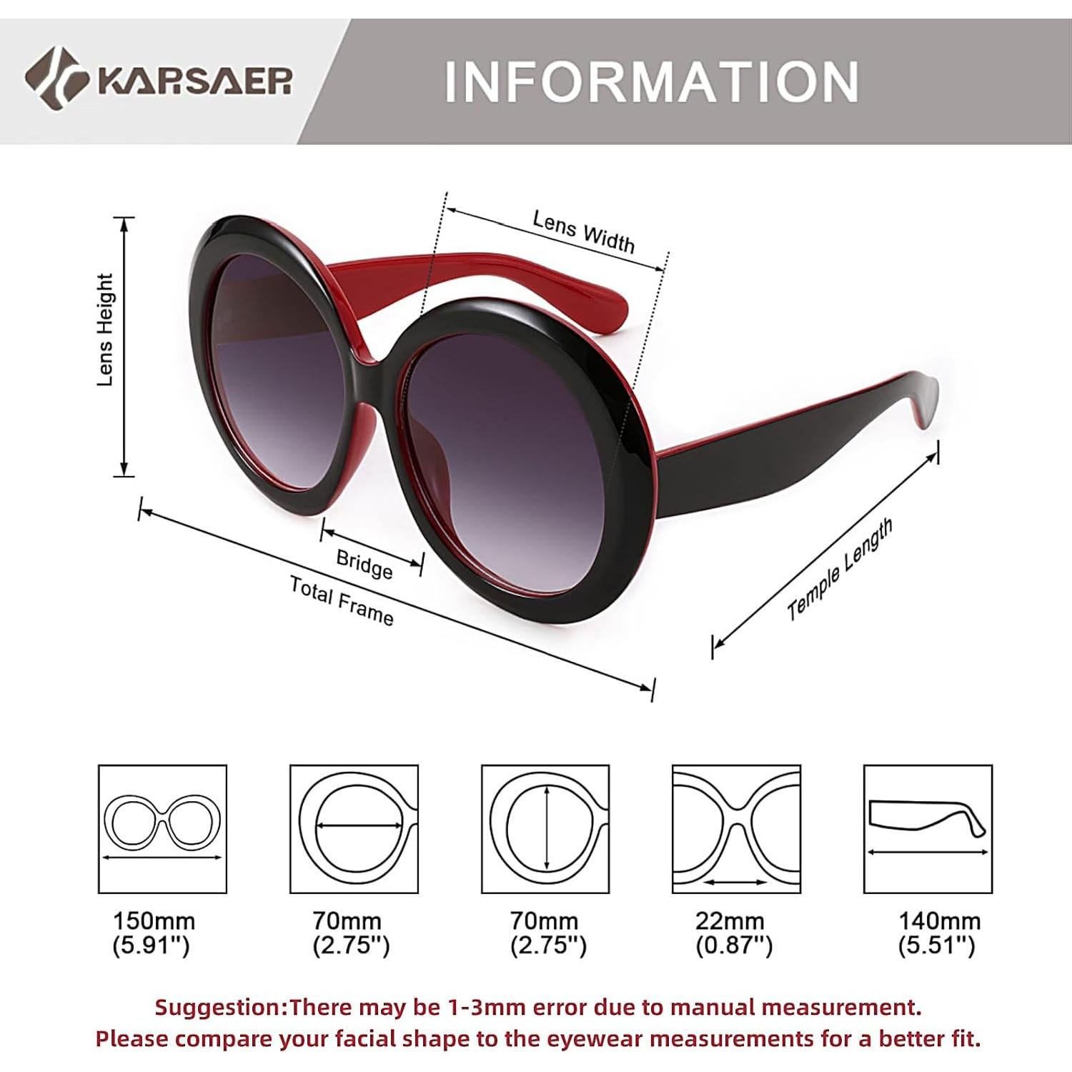 Gafas de sol redondas Karsaer UV400 grandes unisex