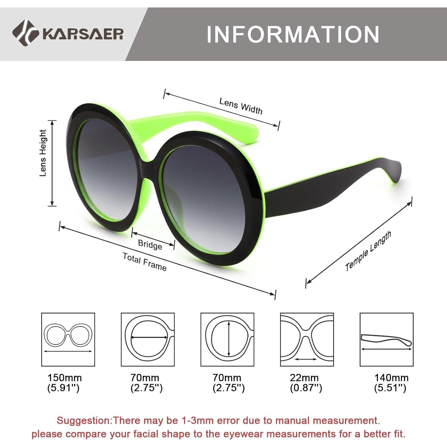 Gafas de sol redondas Karsaer UV400 grandes unisex