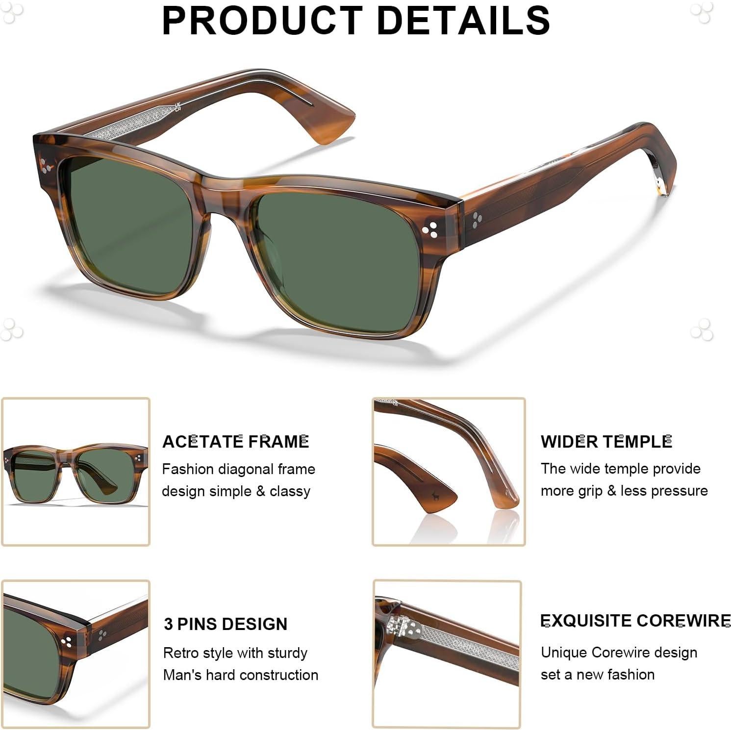 Gafas de sol polarizadas CARFIA para hombres, marco acetato grueso