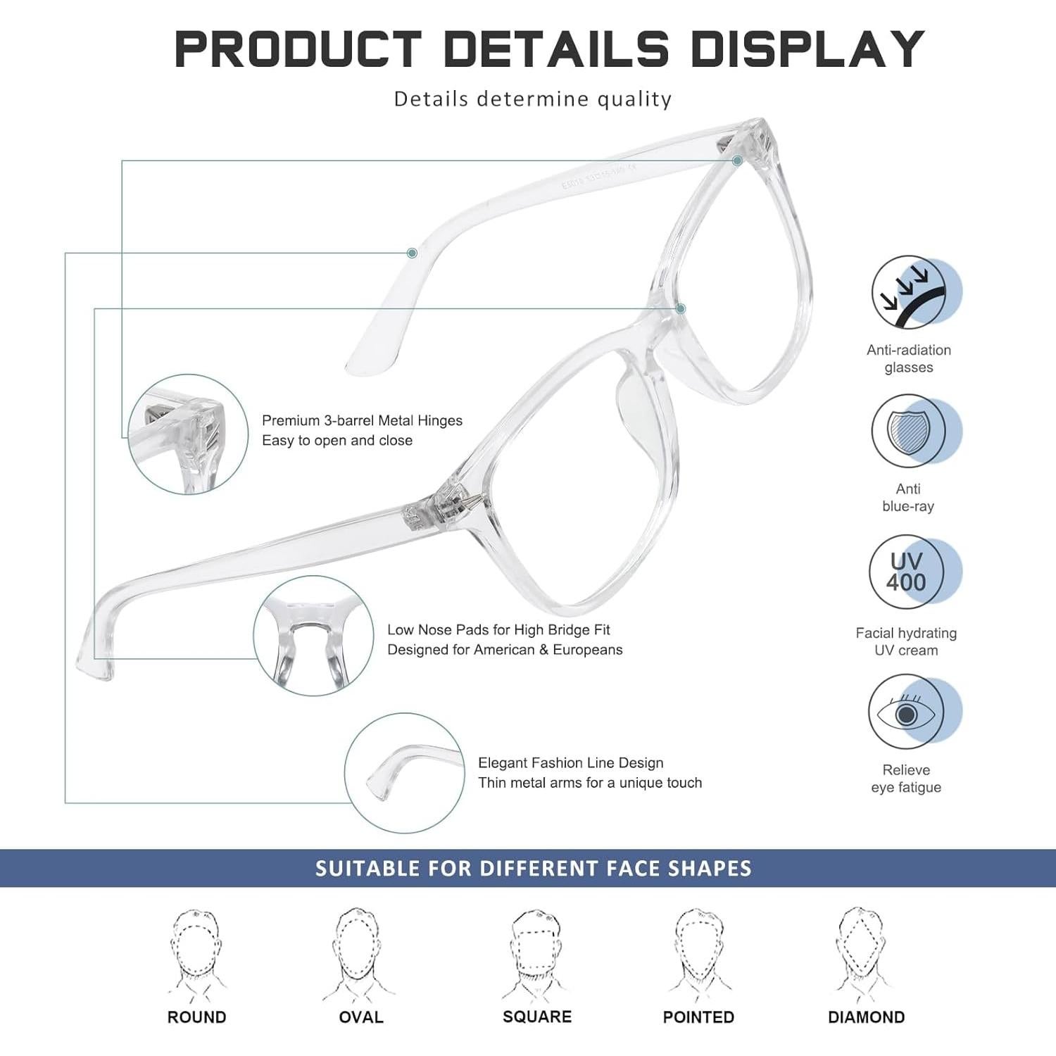 Gafas de lectura Jectieey anti reflejo 1.75x con bloqueo luz azul