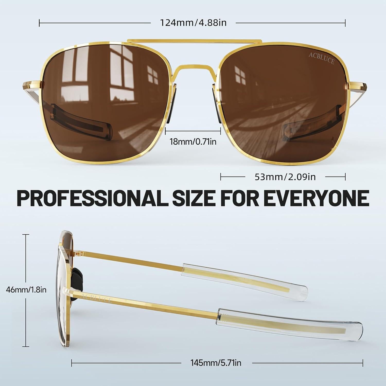 Gafas de sol aviador ACBLUCE 53mm polarizadas marco dorado