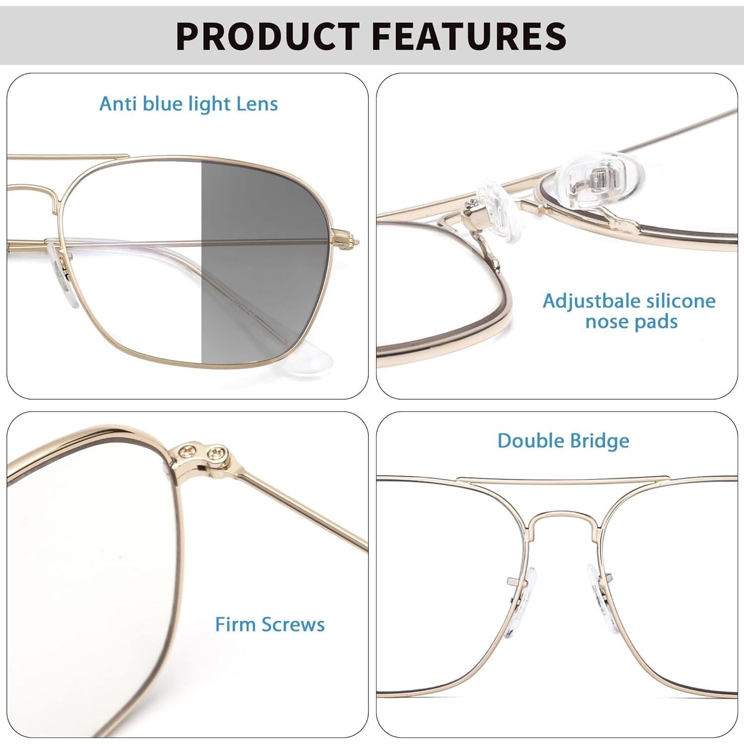 Gafas de Bloqueo Luz Azul JM Aviador Cuadradas Antirreflejo