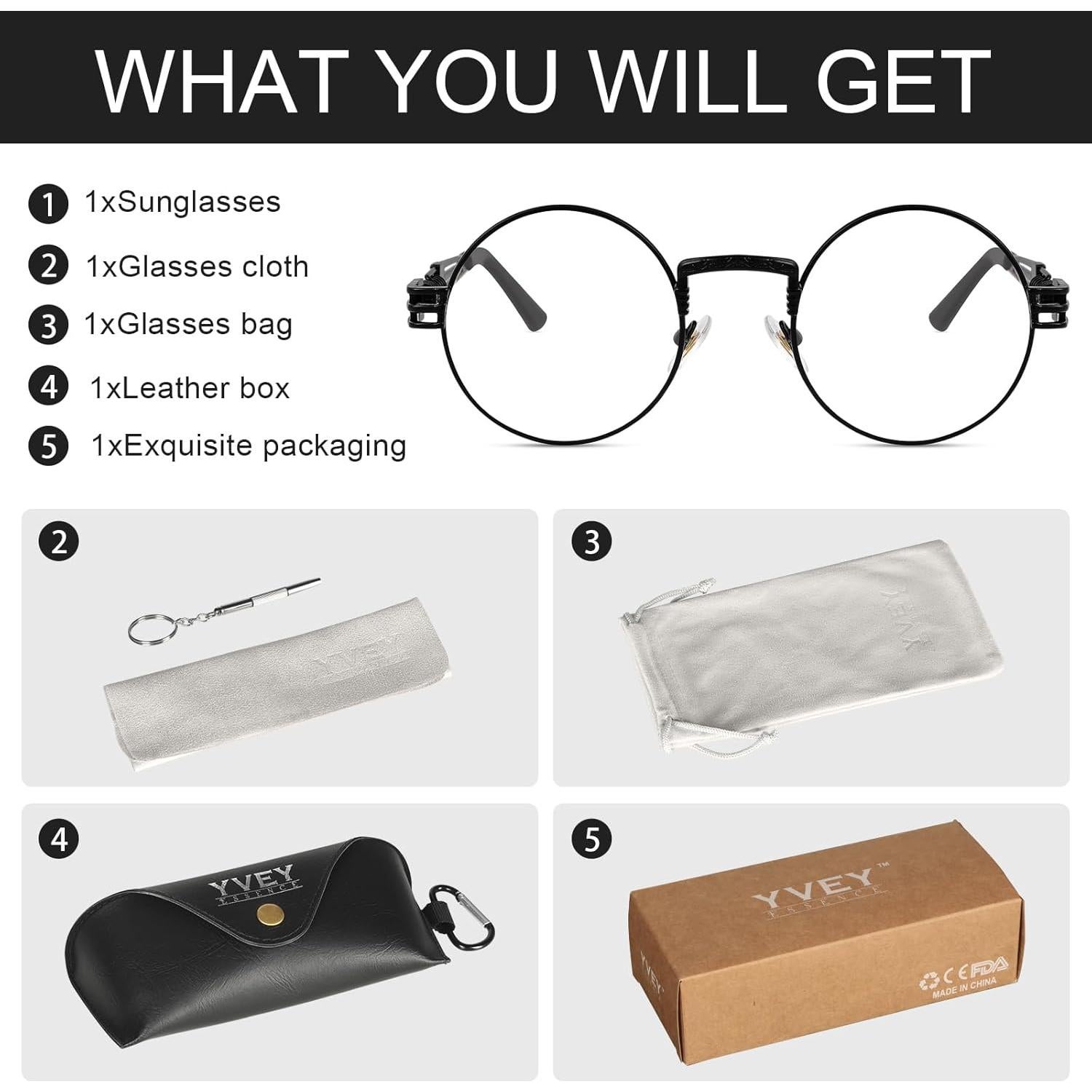 Gafas Redondas Steampunk Yvey Essence con Lentes Transparentes