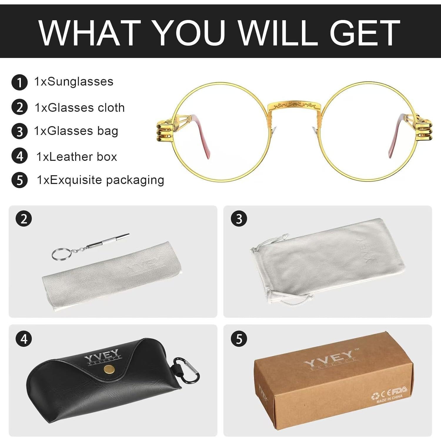 Gafas Redondas Steampunk Yvey Essence con Lentes Transparentes