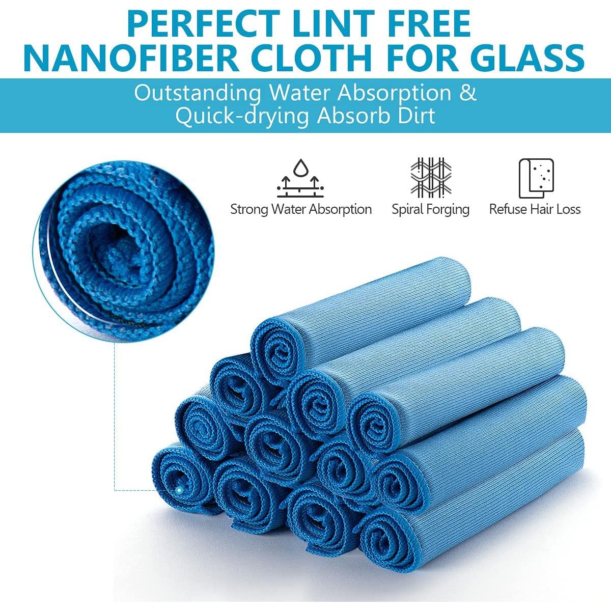 Paquete de 12 Paños de Microfibra para Limpieza de Vidrio