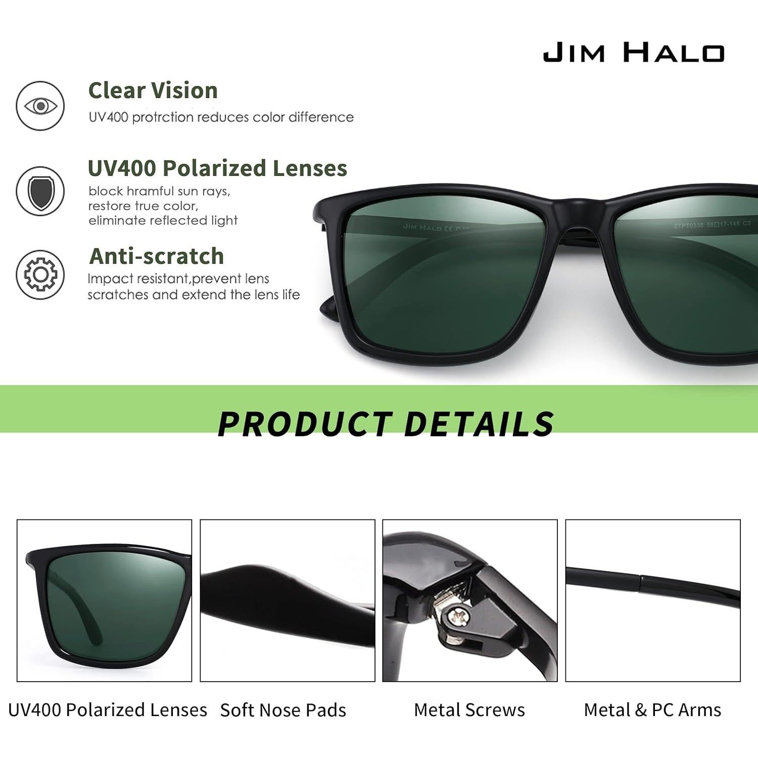 Gafas de Sol Jim Halo Polarizadas 56mm Marco Negro UV