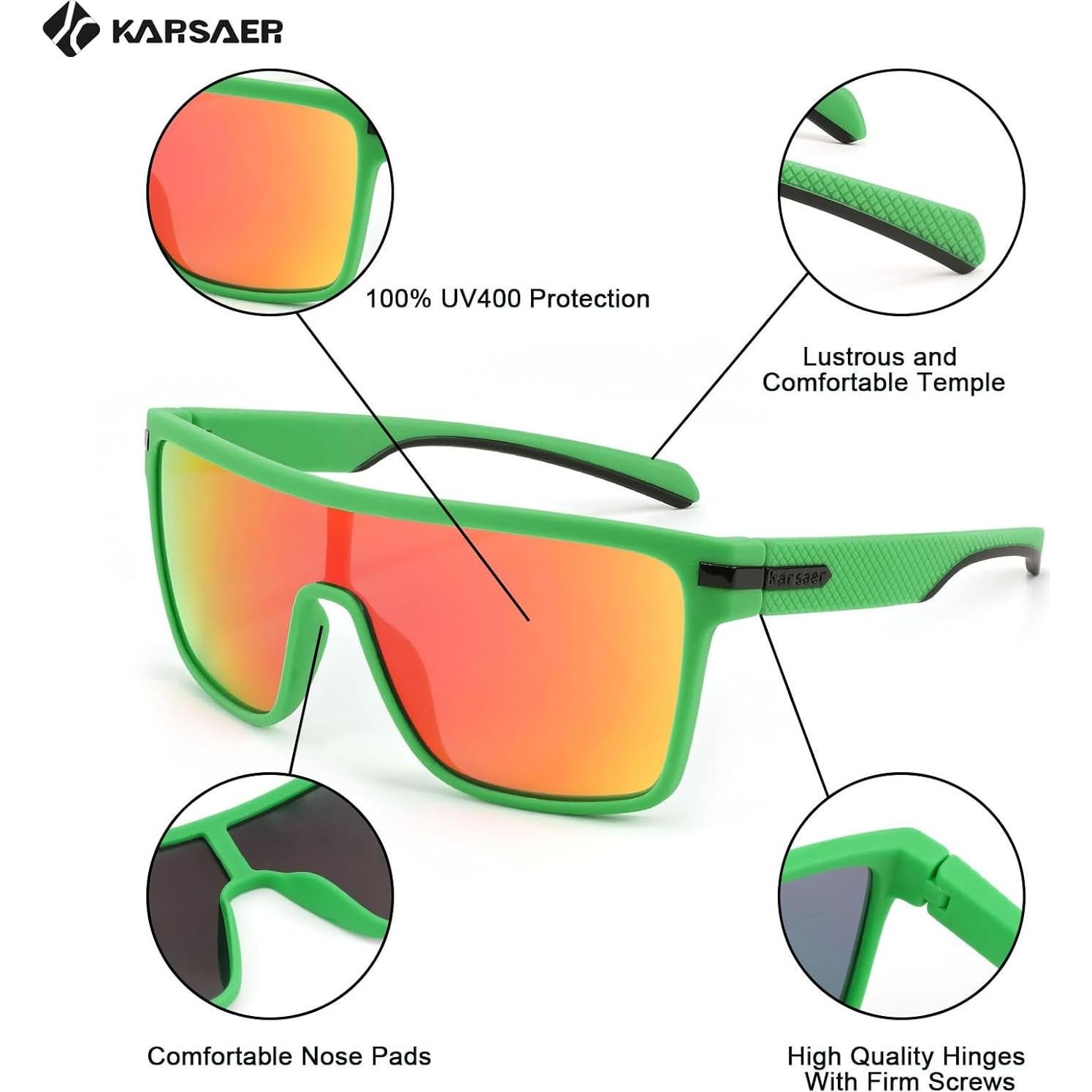 Gafas de sol Karsaer TR90 polarizadas para hombres verdes