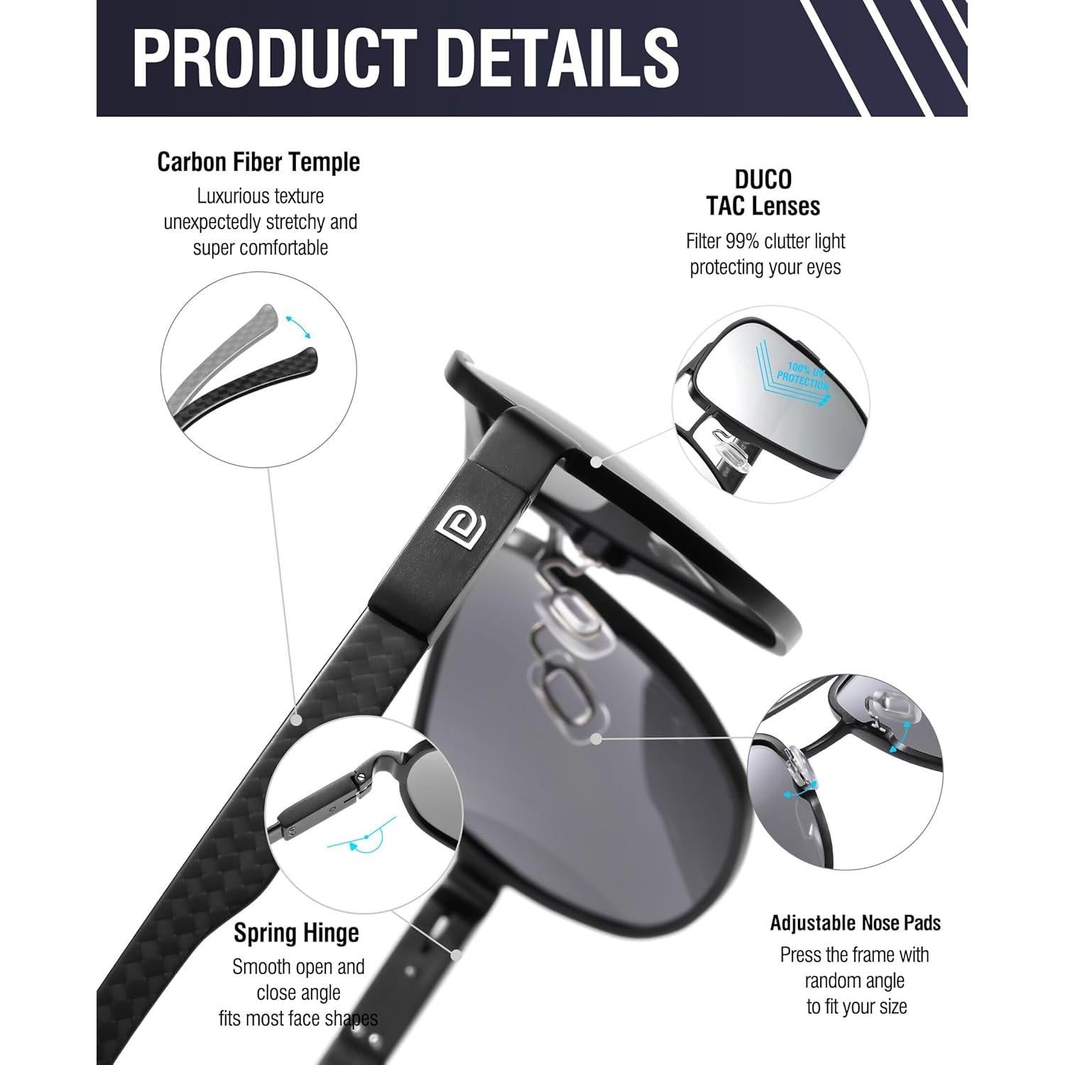 Gafas de sol aviador DUCO 3051 polarizadas UV fibra carbono