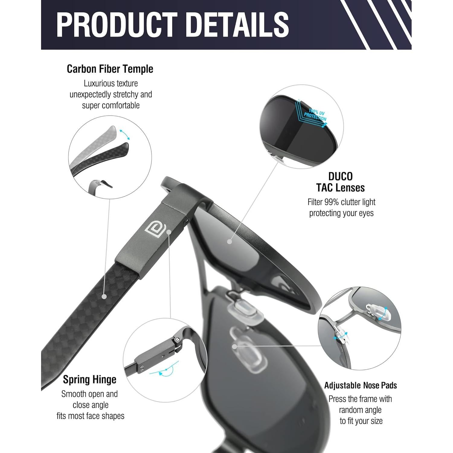 Gafas de sol aviador DUCO 3051 polarizadas UV fibra carbono