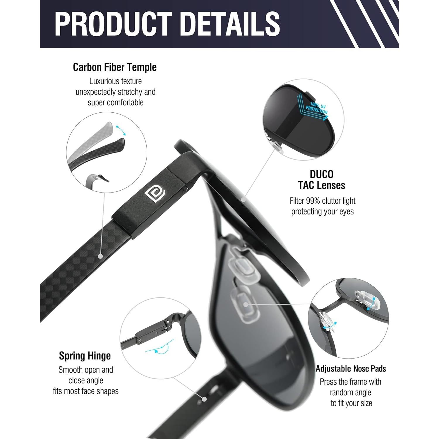 Gafas de sol aviador DUCO 3051 polarizadas UV carbono