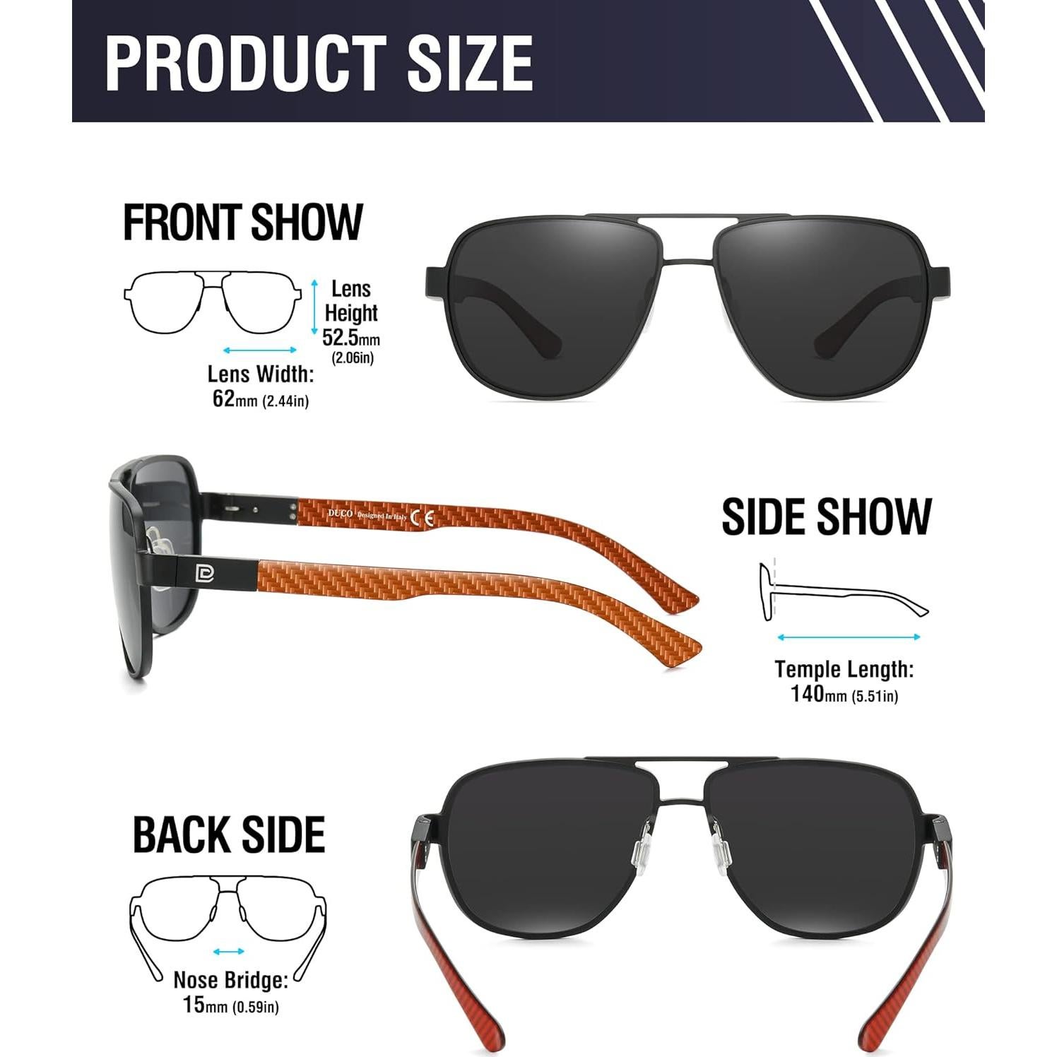 Gafas de sol aviador DUCO 3051 polarizadas UV fibra carbono