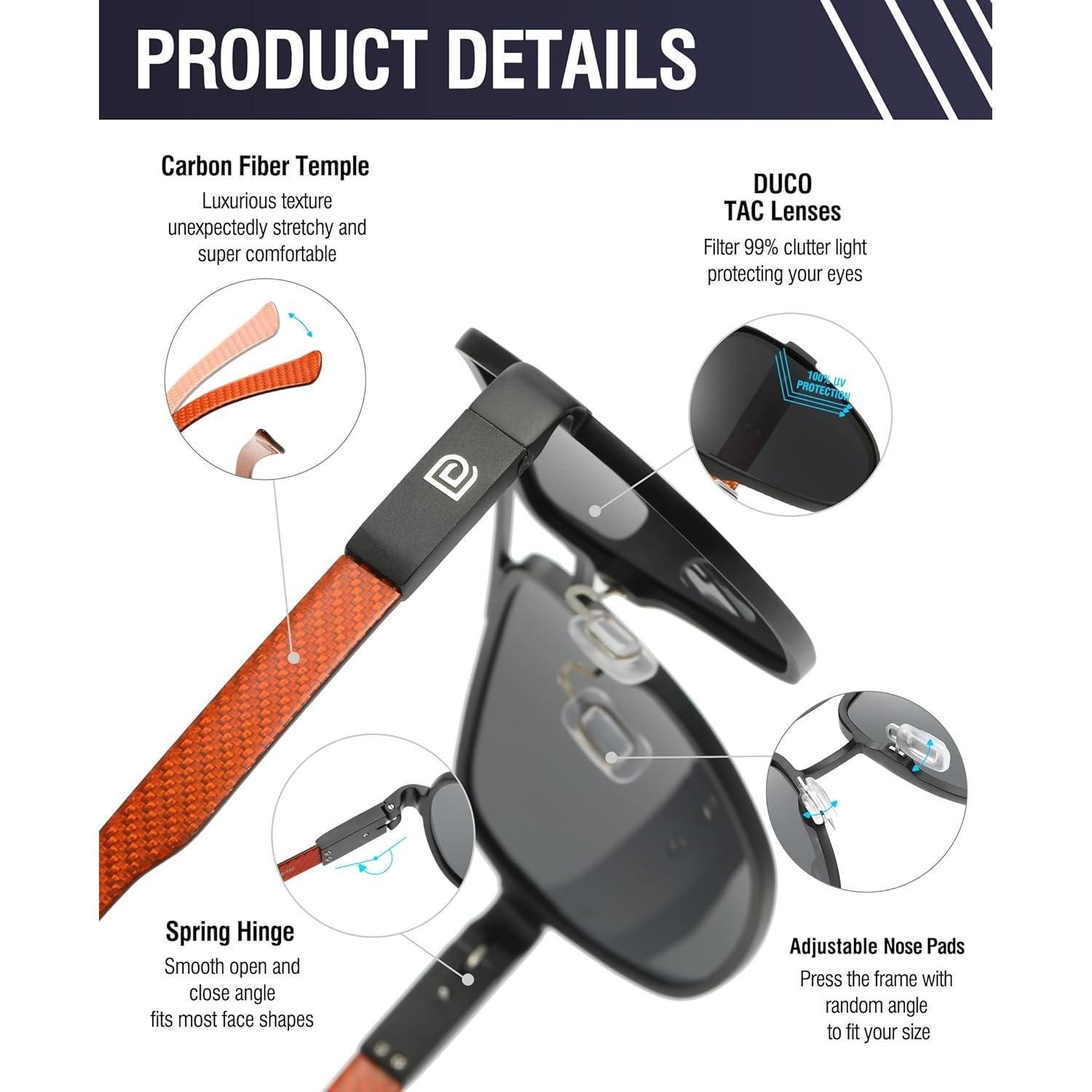 Gafas de sol aviador DUCO 3051 polarizadas UV fibra carbono