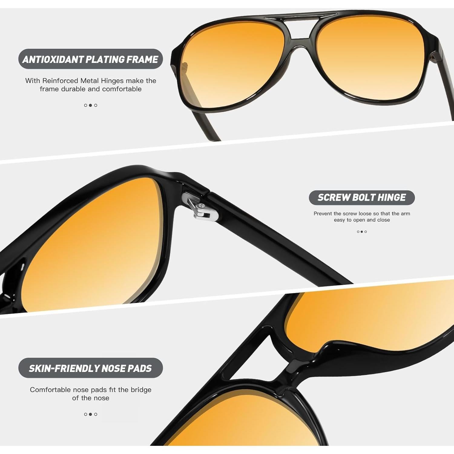 Gafas de Sol Retro Aviador YDAOWKN UV400 Marco Grande