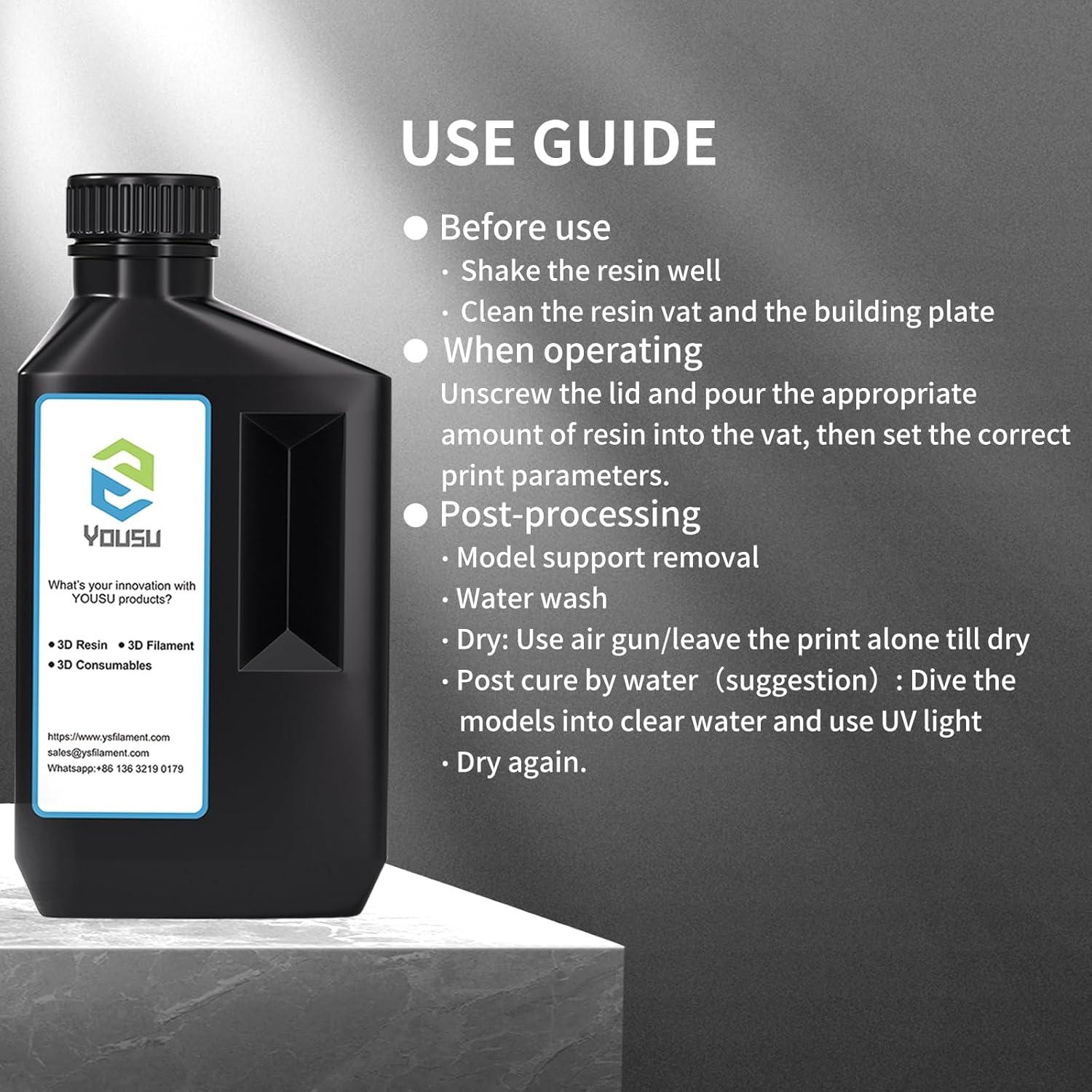 Resina Flexible YOUSU 1kg 80A para Impresora 3D UV Negra
