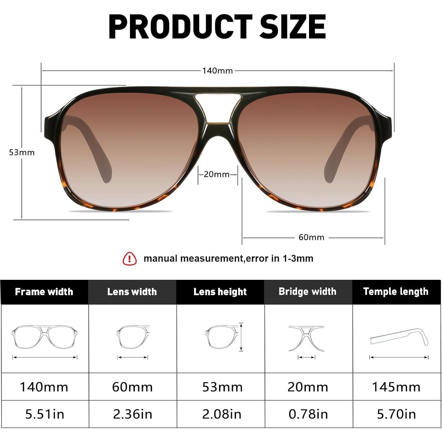 Gafas de Sol Retro Aviador YDAOWKN UV400 Tortuga Negra