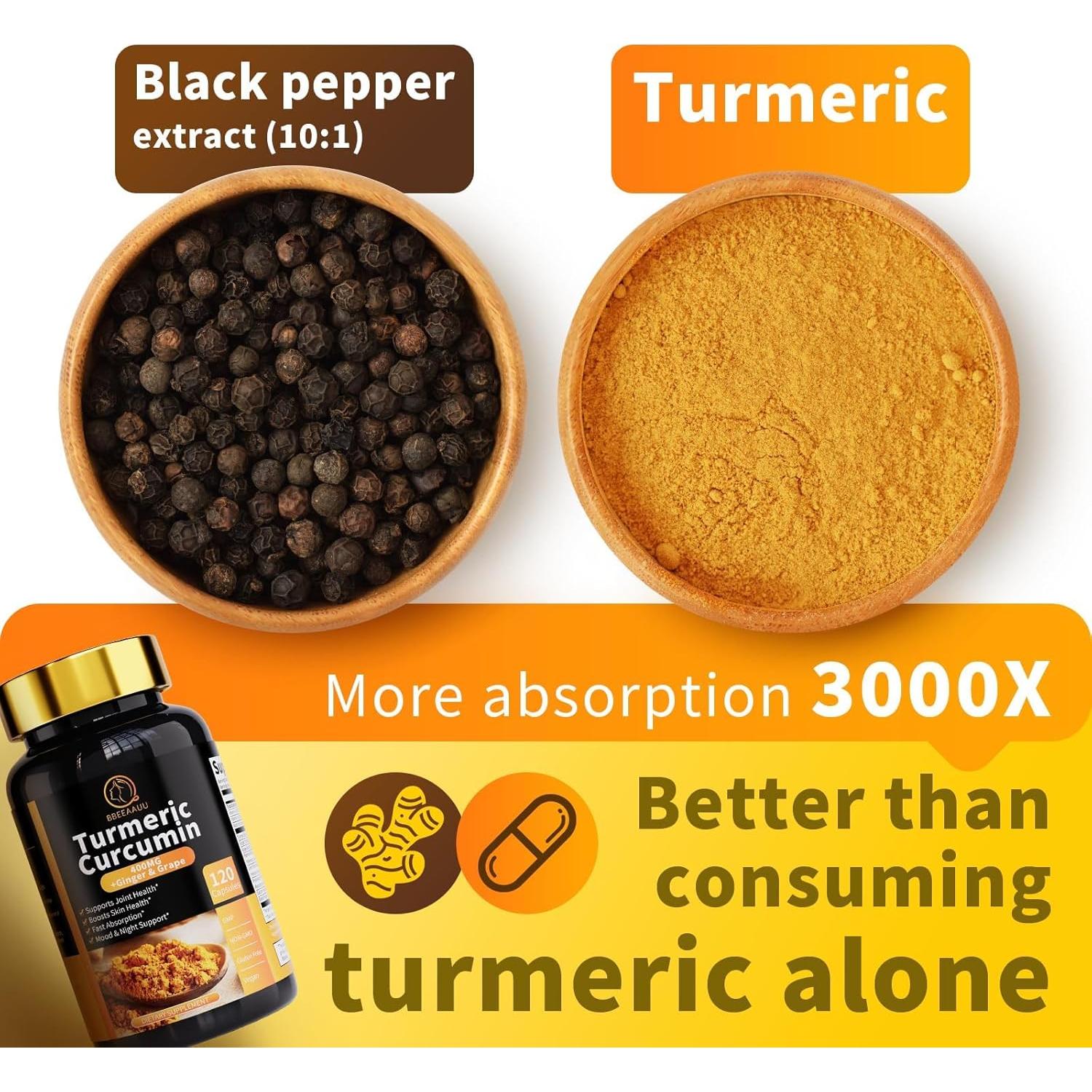 Suplemento de Cúrcuma Curcumina BBEEAAUU 120 Cápsulas 11 en 1