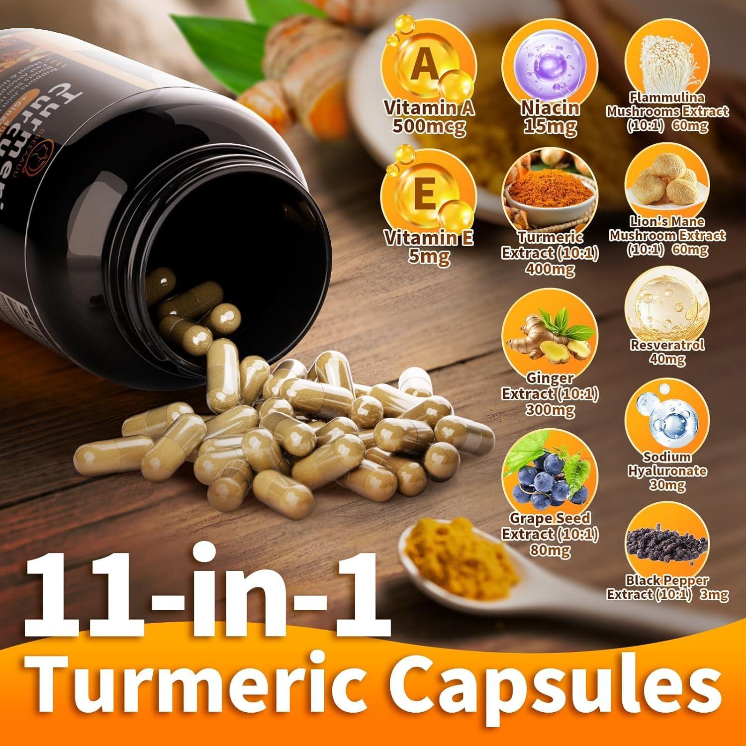 Suplemento de Cúrcuma Curcumina BBEEAAUU 120 Cápsulas 11 en 1