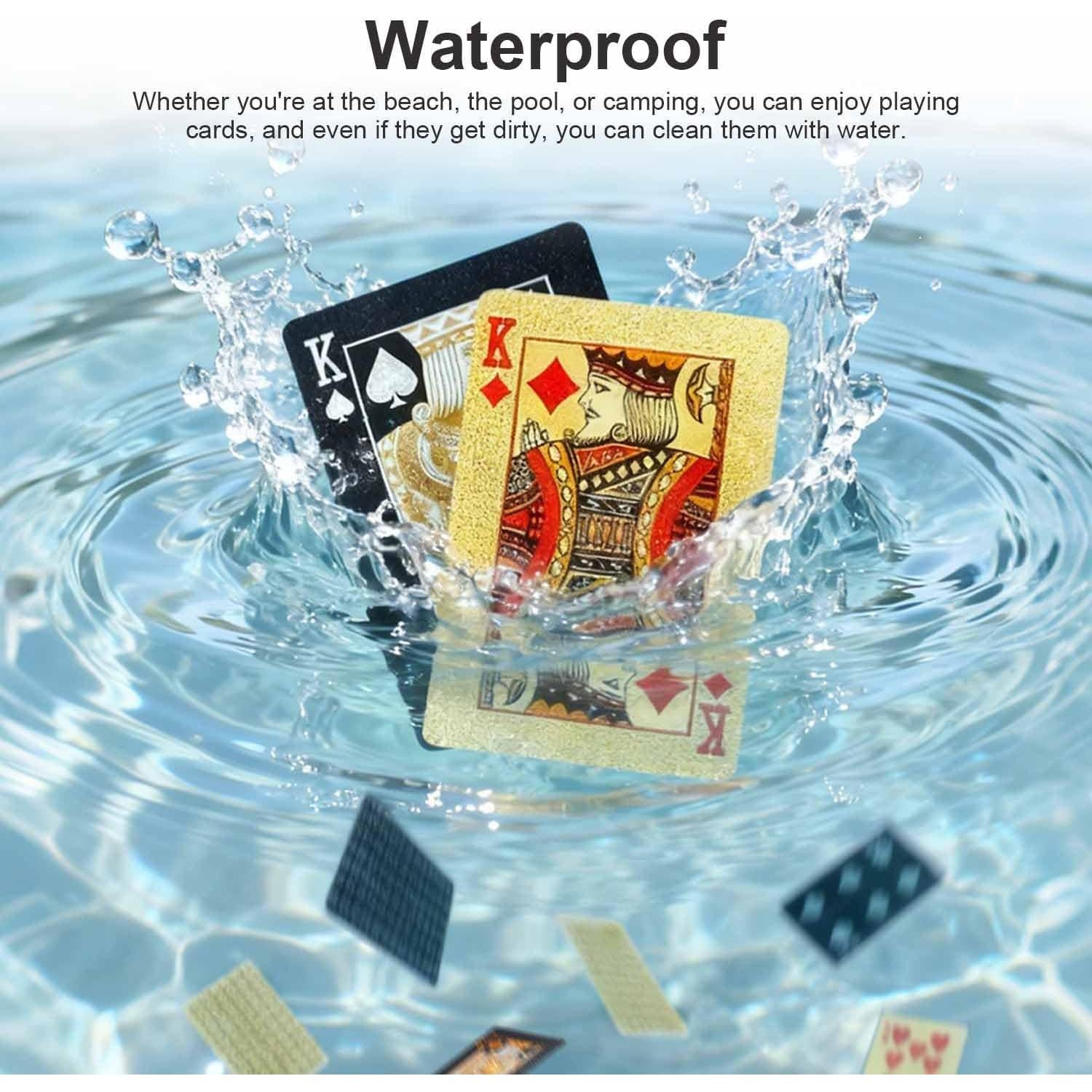 Paquete de 2 Barajas de Cartas Impermeables JWENUPDE - Dorado y Negro
