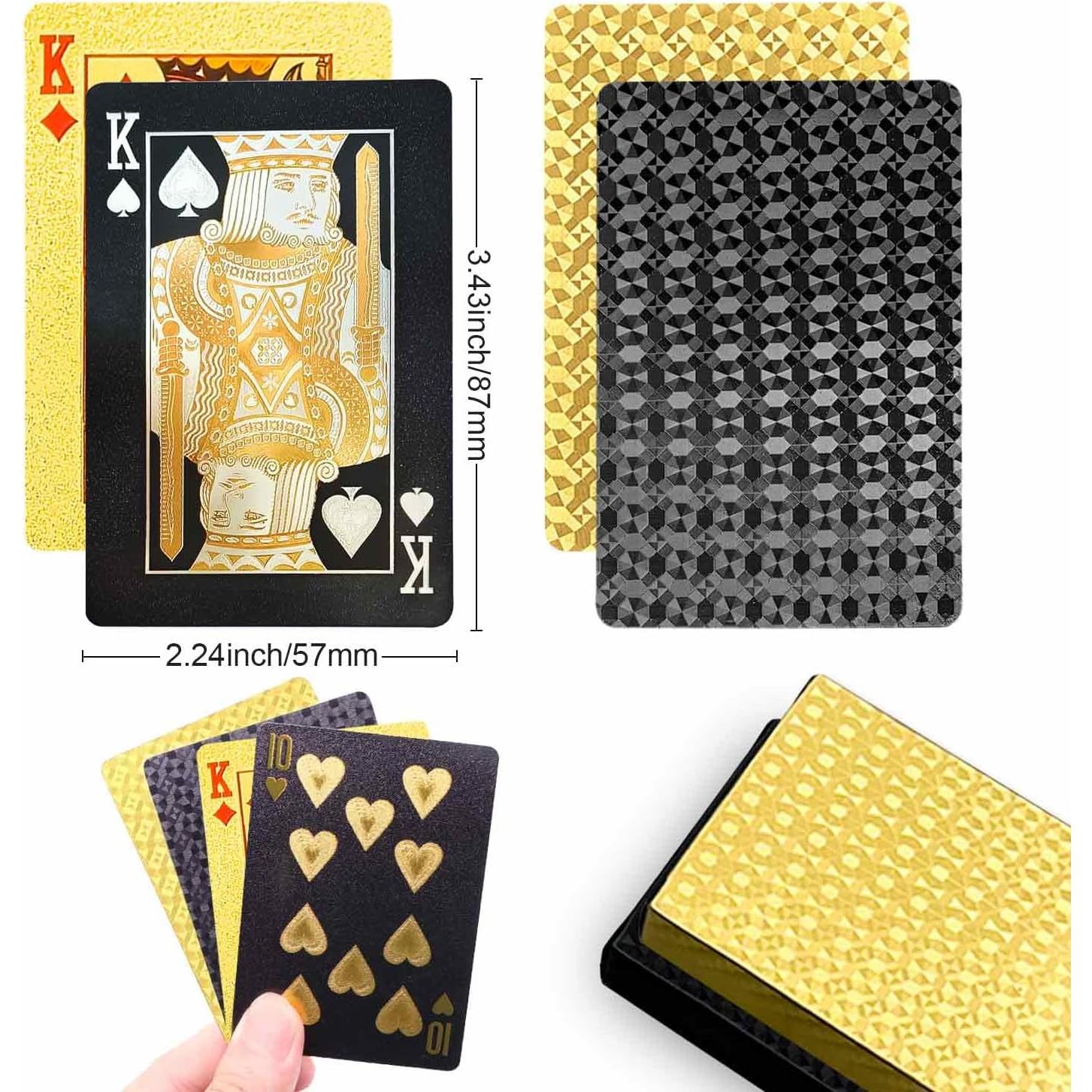 Paquete de 2 Barajas de Cartas Impermeables JWENUPDE - Dorado y Negro