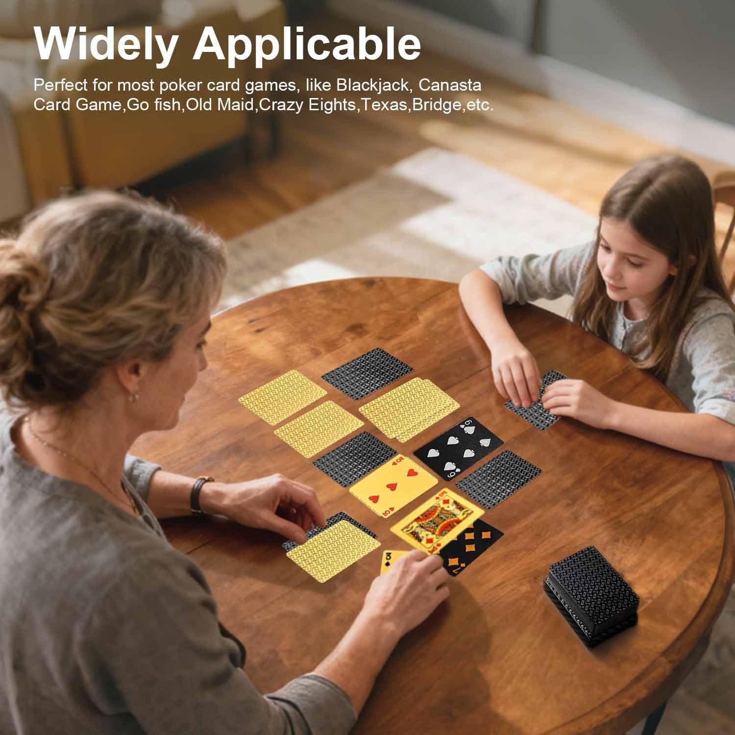 Paquete de 2 Barajas de Cartas Impermeables JWENUPDE - Dorado y Negro