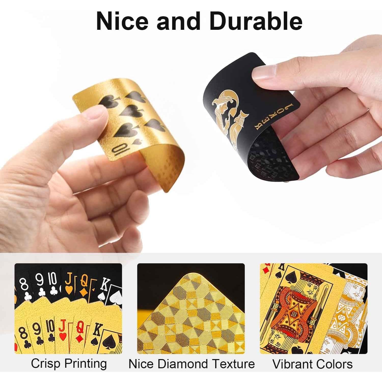 Paquete de 2 Barajas de Cartas Impermeables JWENUPDE - Dorado y Negro