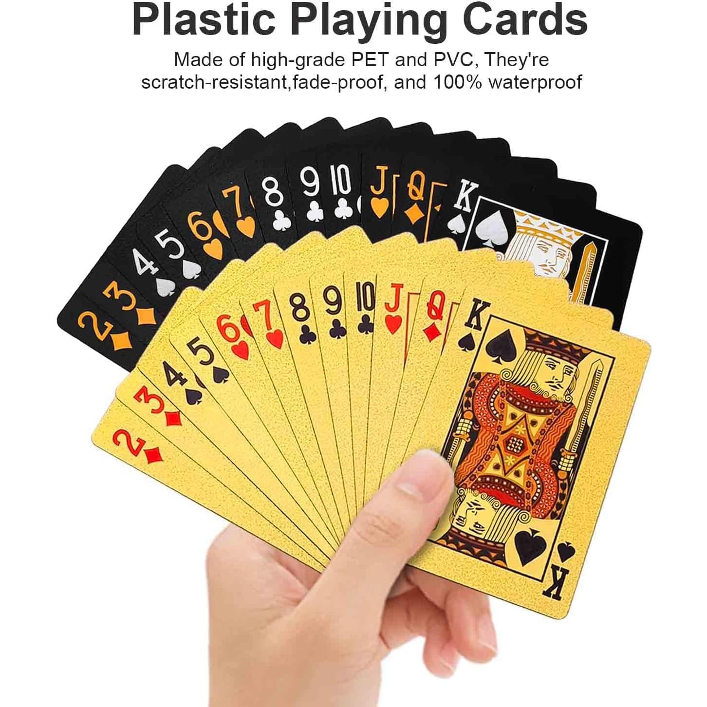 Paquete de 2 Barajas de Cartas Impermeables JWENUPDE - Dorado y Negro