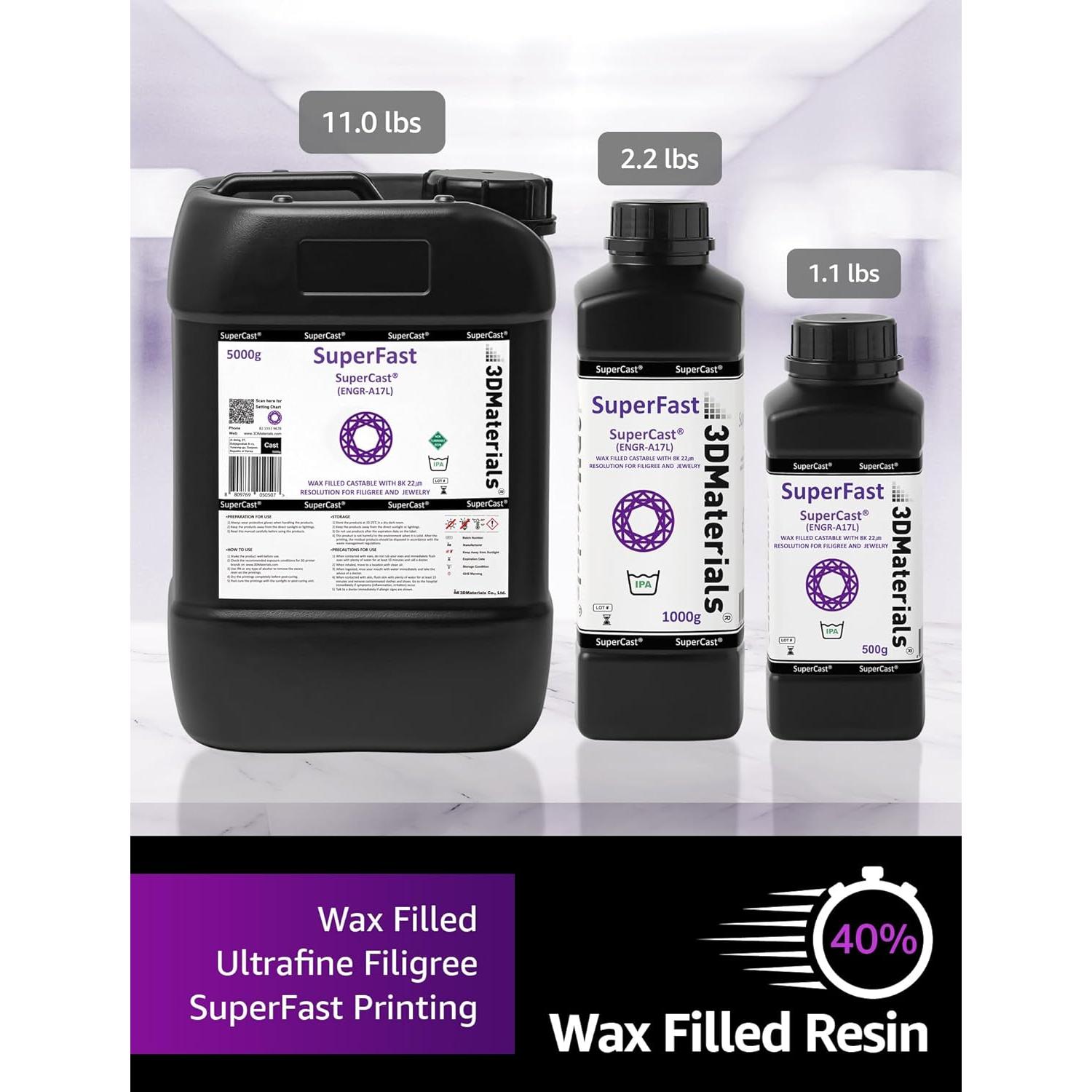 Resina 3D SuperCast 8K 500g Relleno de Cera para Joyería