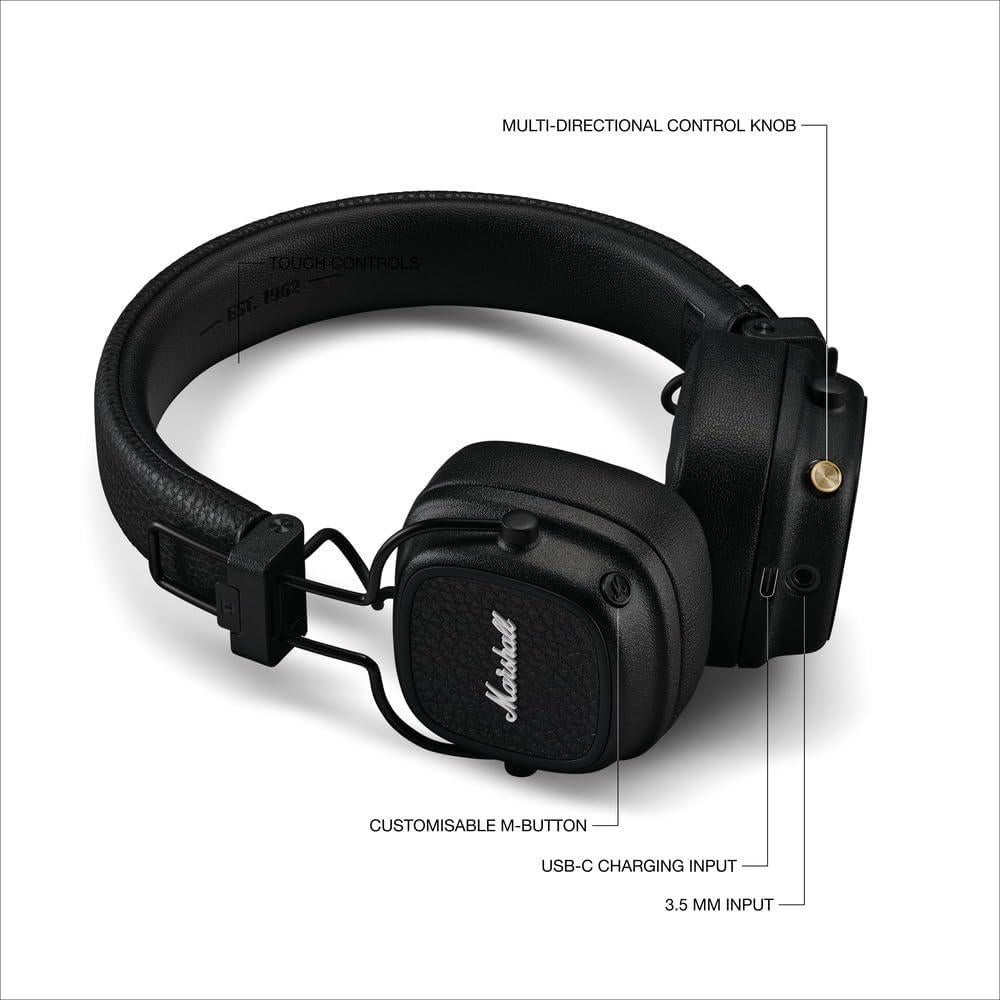 Auriculares Bluetooth Marshall Major V On-Ear, Negro