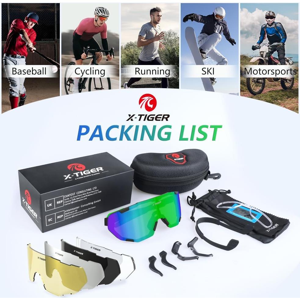 Gafas de Ciclismo X-TIGER con 5 Lentes Intercambiables UV400