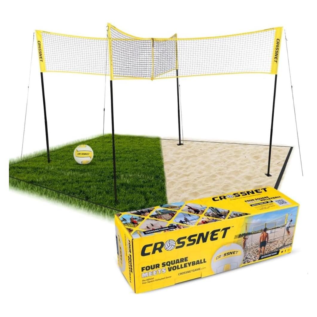 CROSSNET Red de Voleibol Cuadrado para 4 Jugadores - Incluye Mochila y Pelota