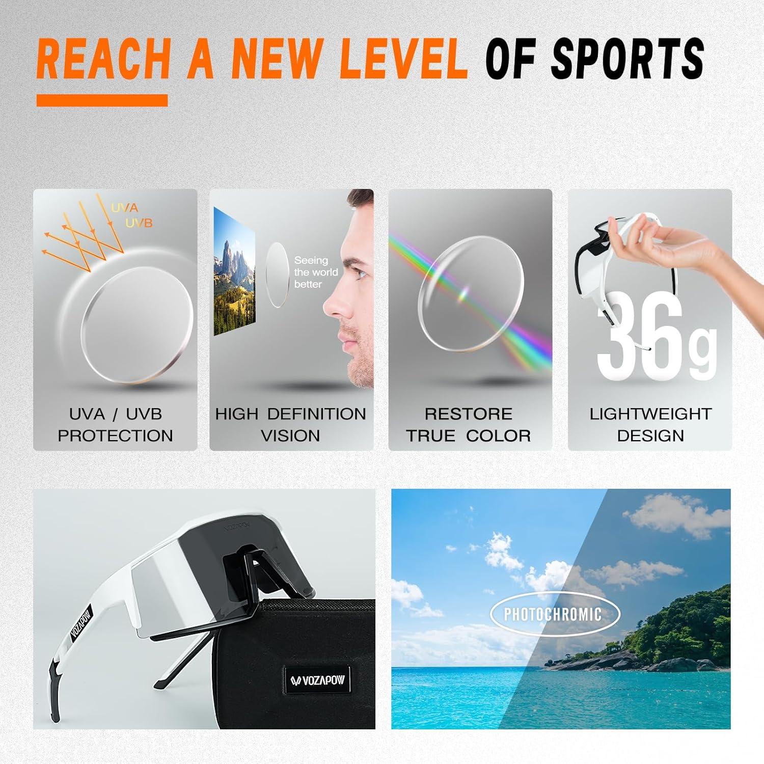 Gafas de sol deportivas VOZAPOW XL fotocromáticas TR90 unisex