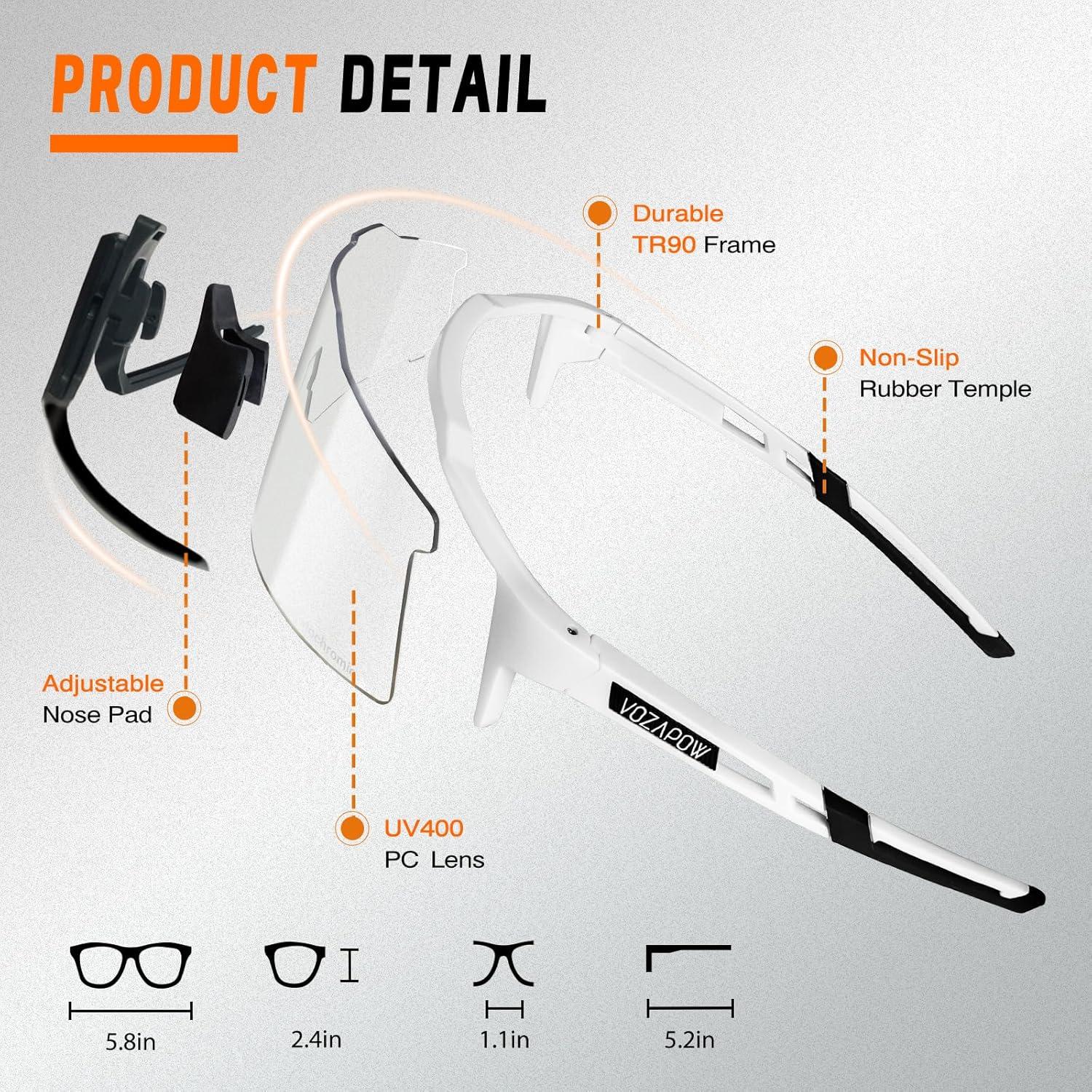 Gafas de sol deportivas VOZAPOW XL fotocromáticas TR90 unisex