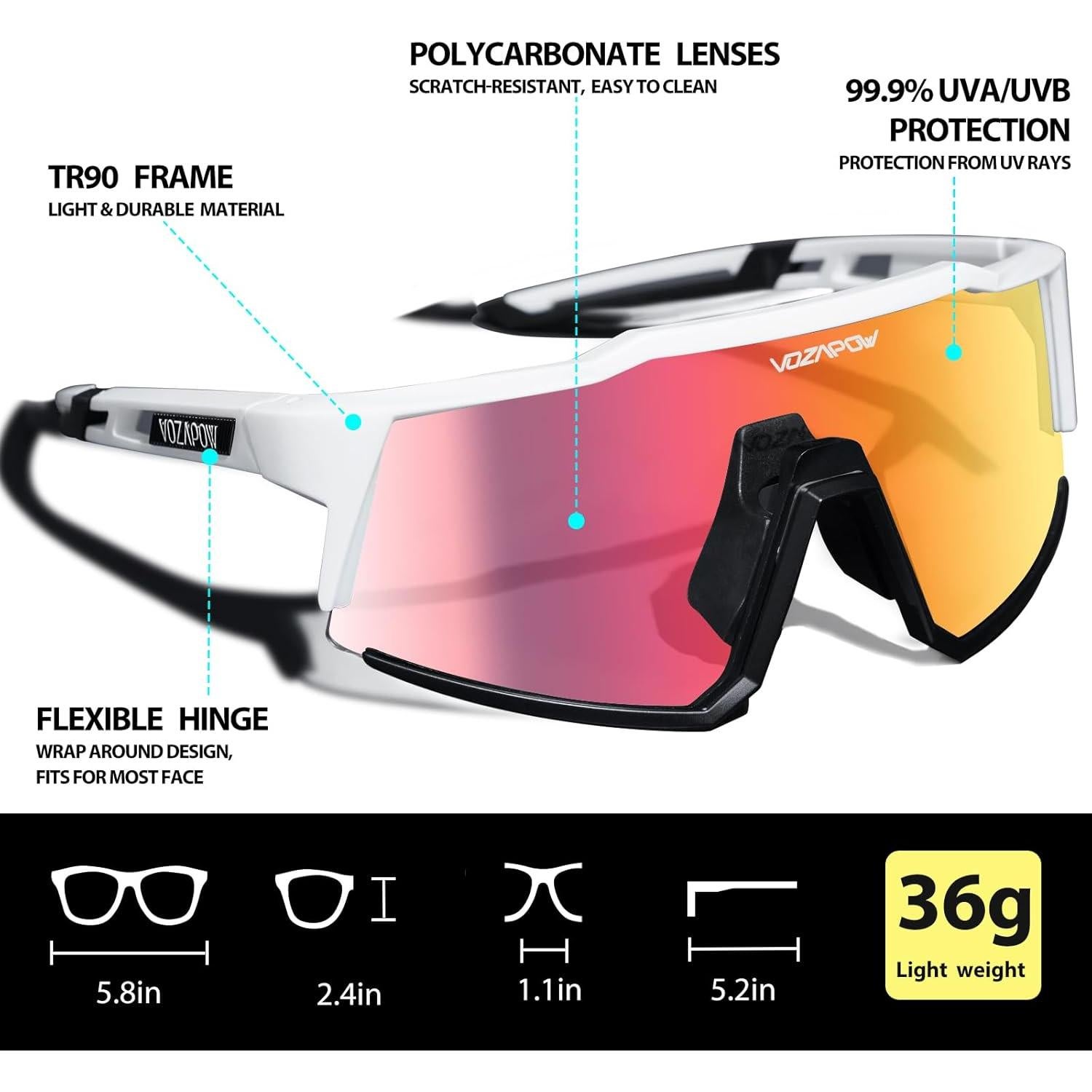 Gafas de sol VOZAPOW fotocromáticas para ciclismo y deportes
