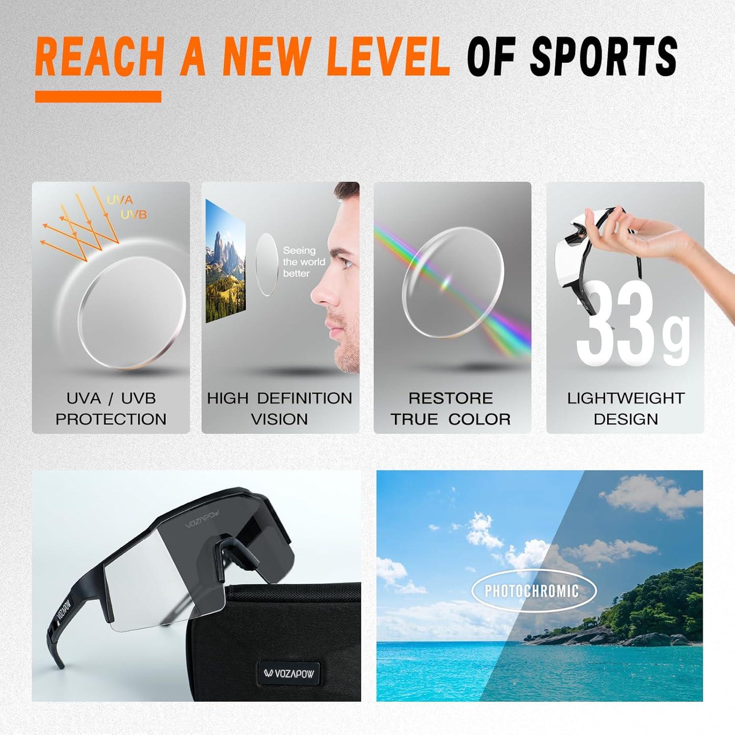 Gafas de sol deportivas VOZAPOW XL fotocromáticas para ciclismo