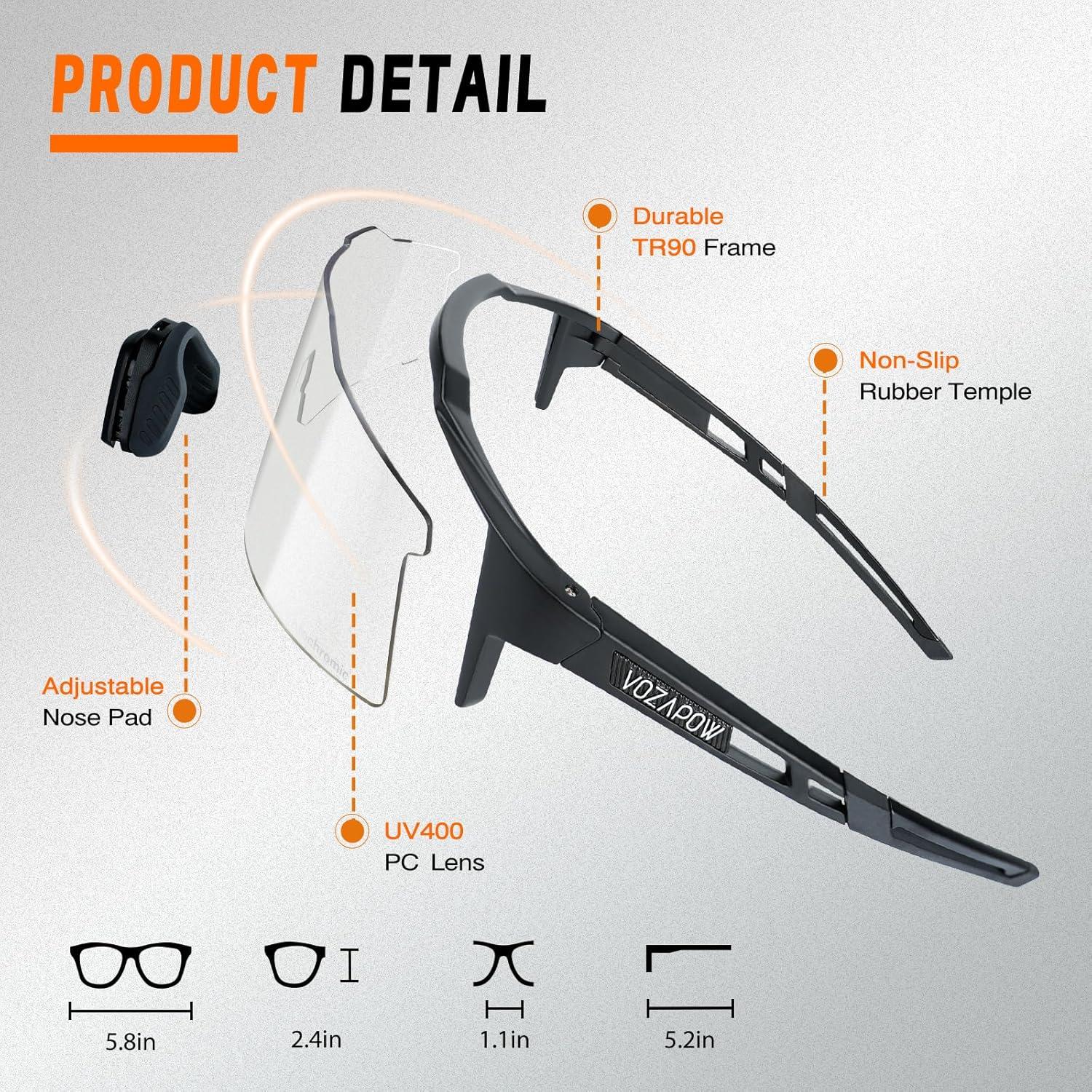 Gafas de sol deportivas VOZAPOW XL fotocromáticas para ciclismo