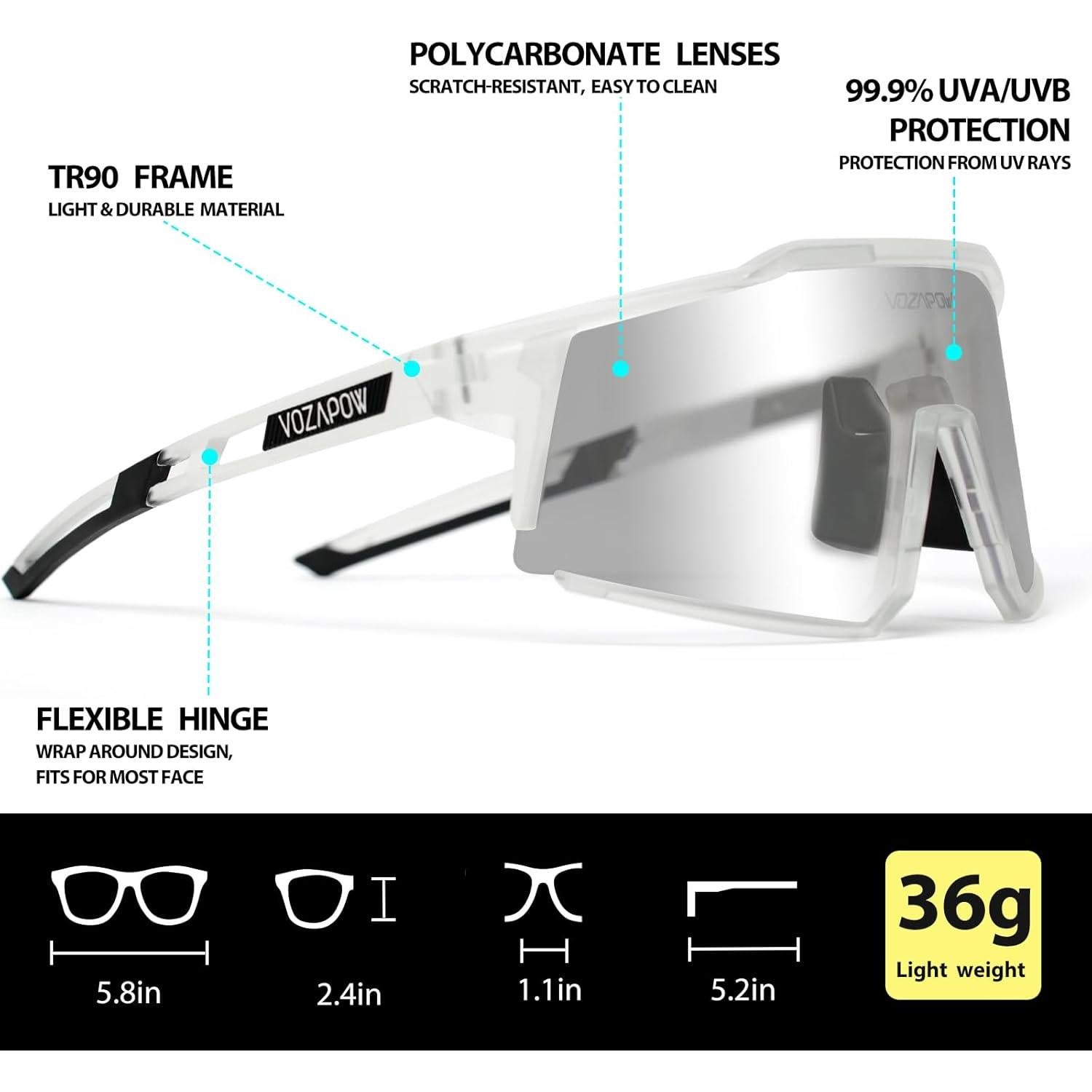 Gafas de sol deportivas VOZAPOW con lentes intercambiables